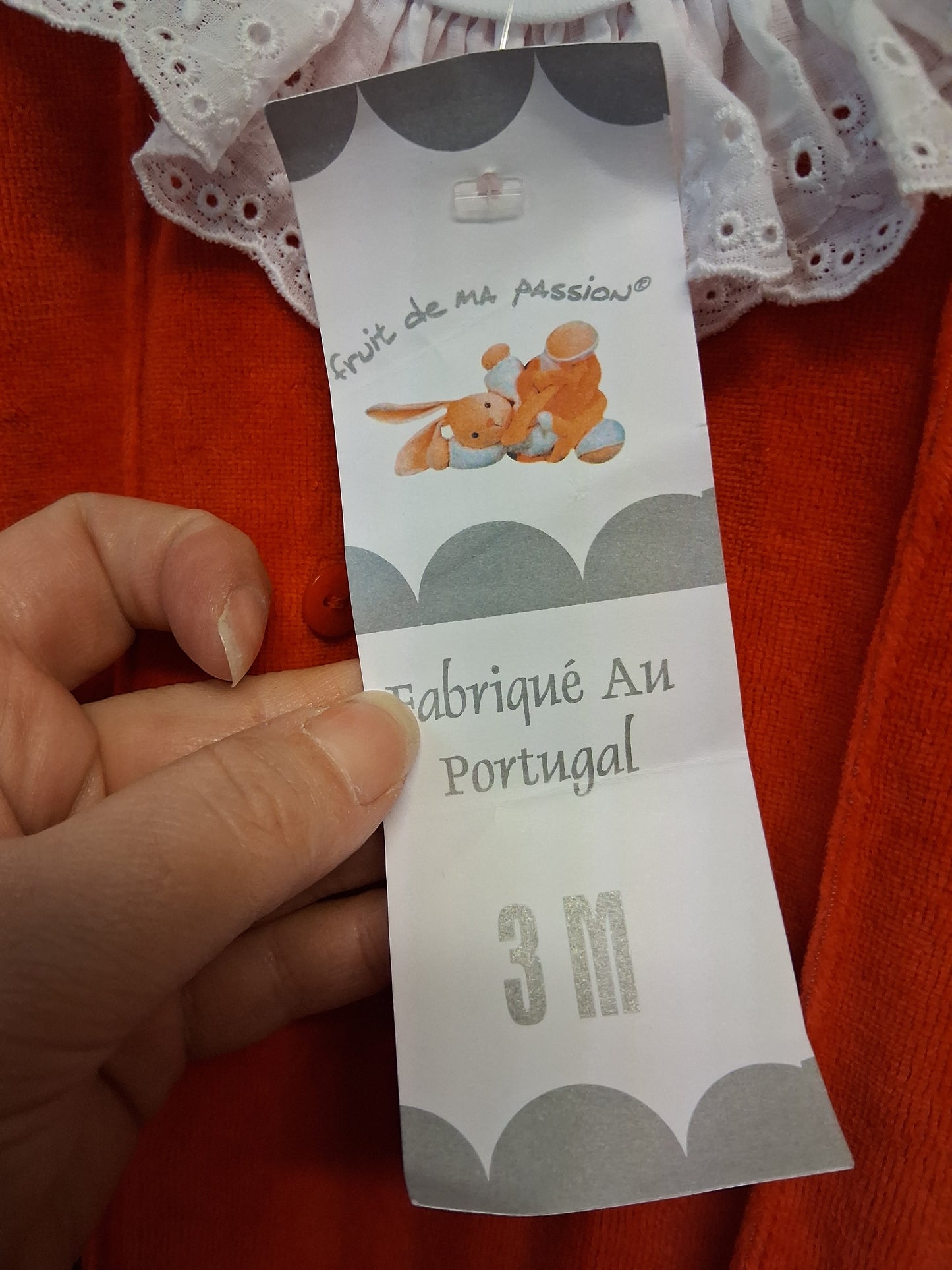 Fruit De Ma Passion Traditional Velour Sleepsuit Red 0-3 Months New