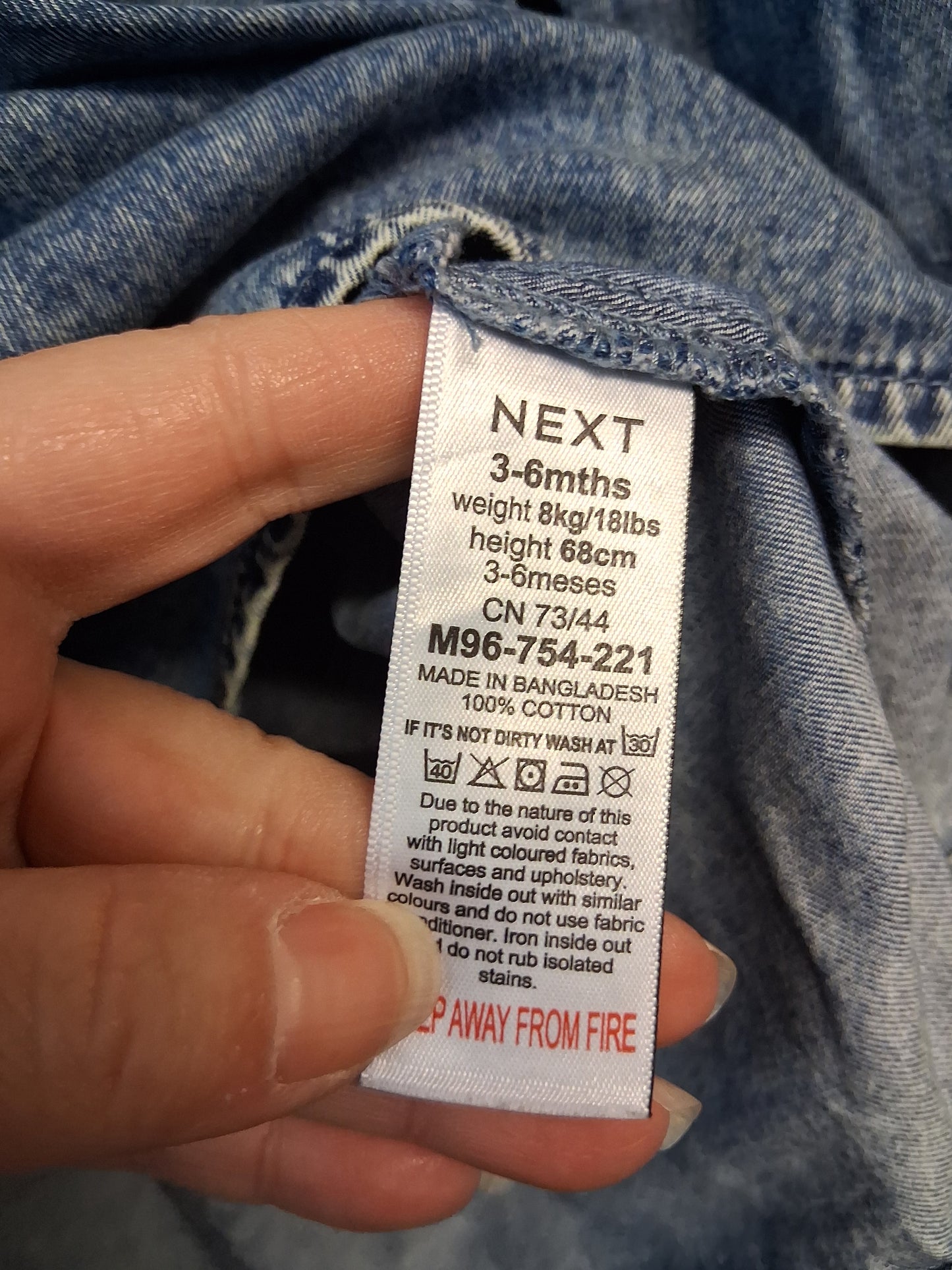 Next Girls Blue Denim Dress Age 3-6 Months
