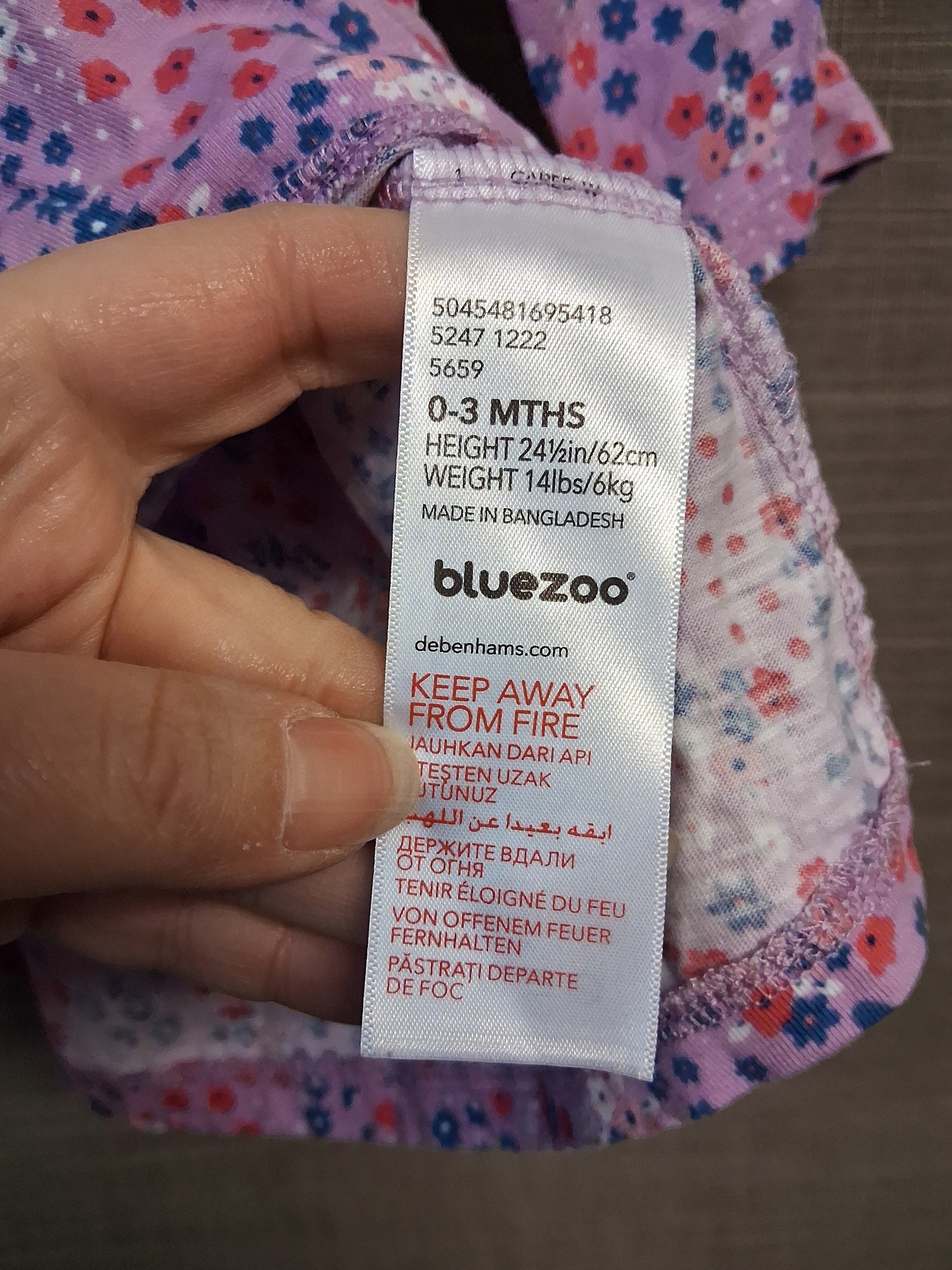 Blue Zoo Purple Floral Jersey Dress Age 0-3 Months
