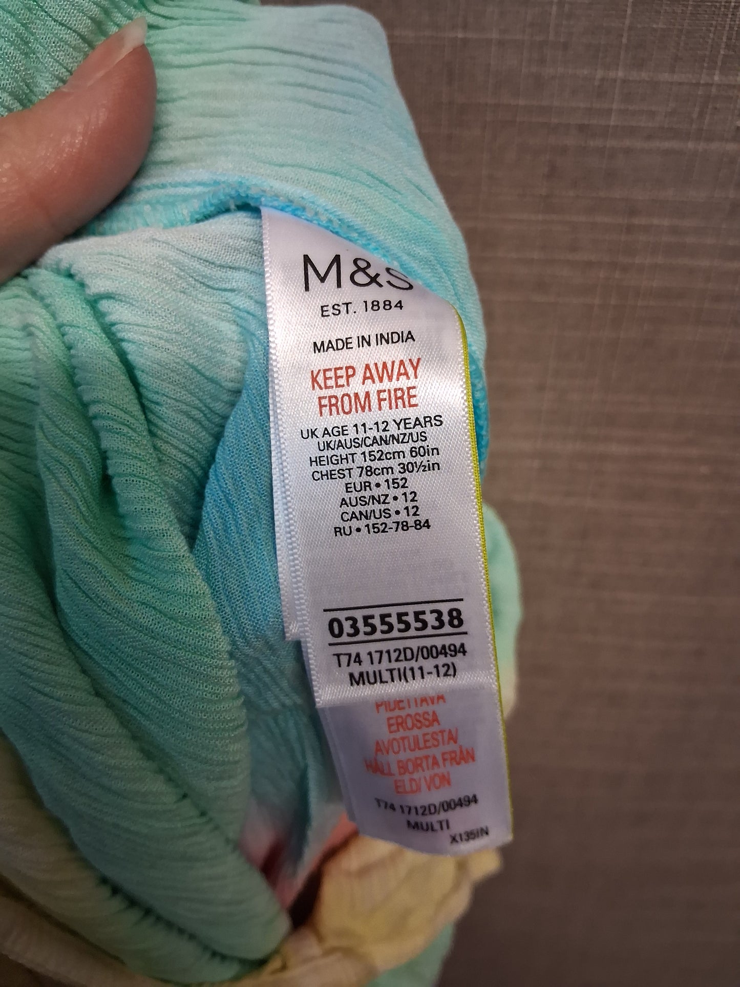 Marks And Spencer Playsuit Multicolour Crepe Tie Dye Age 11-12 Years