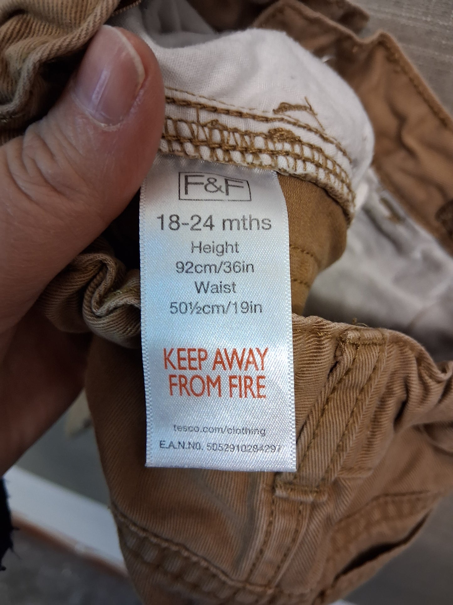 F&F Boys Brown Chino Style Shorts Age 18-24 Months