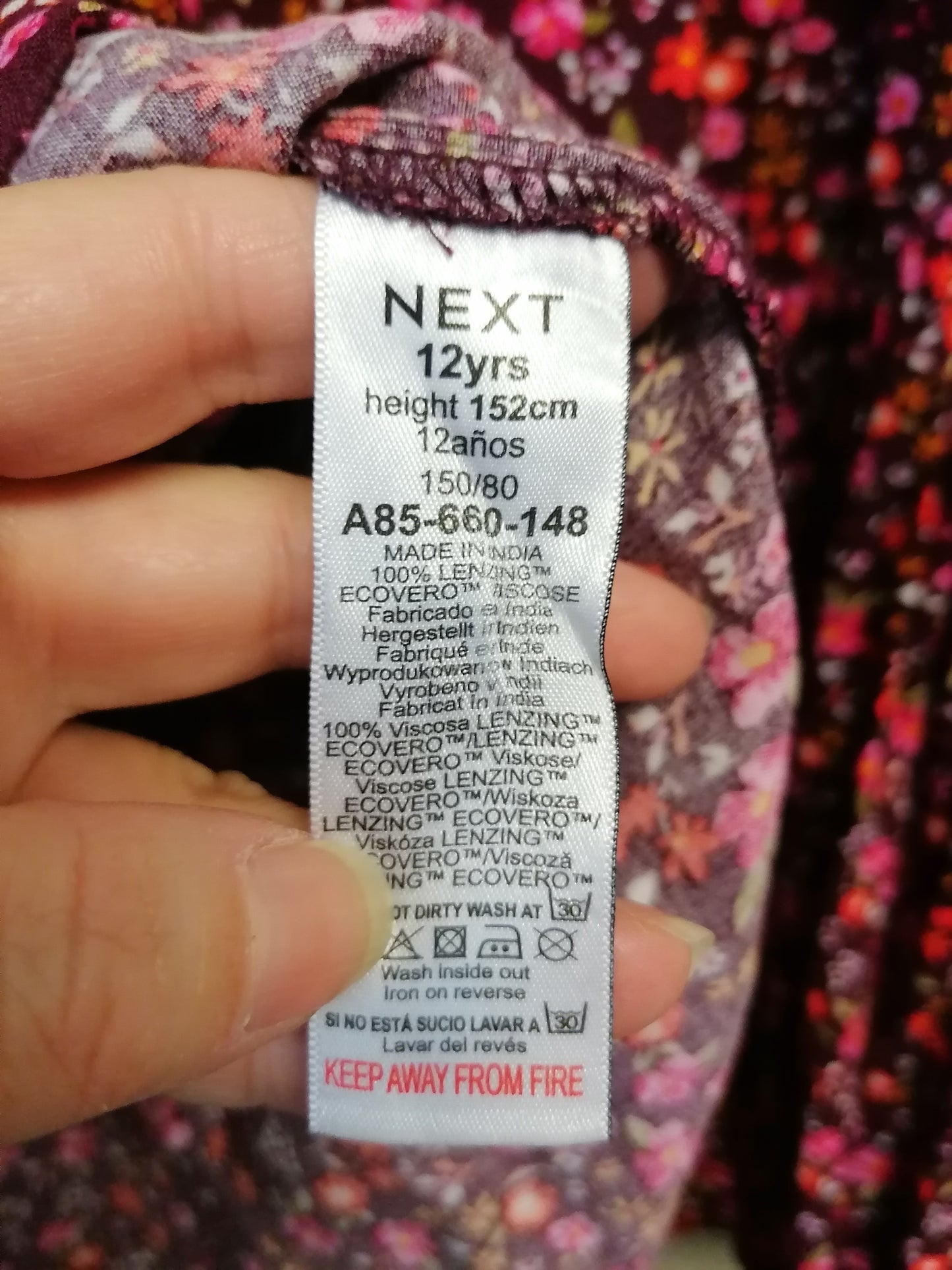 Next Pink Floral Long Sleeve Dress Age 12 Years