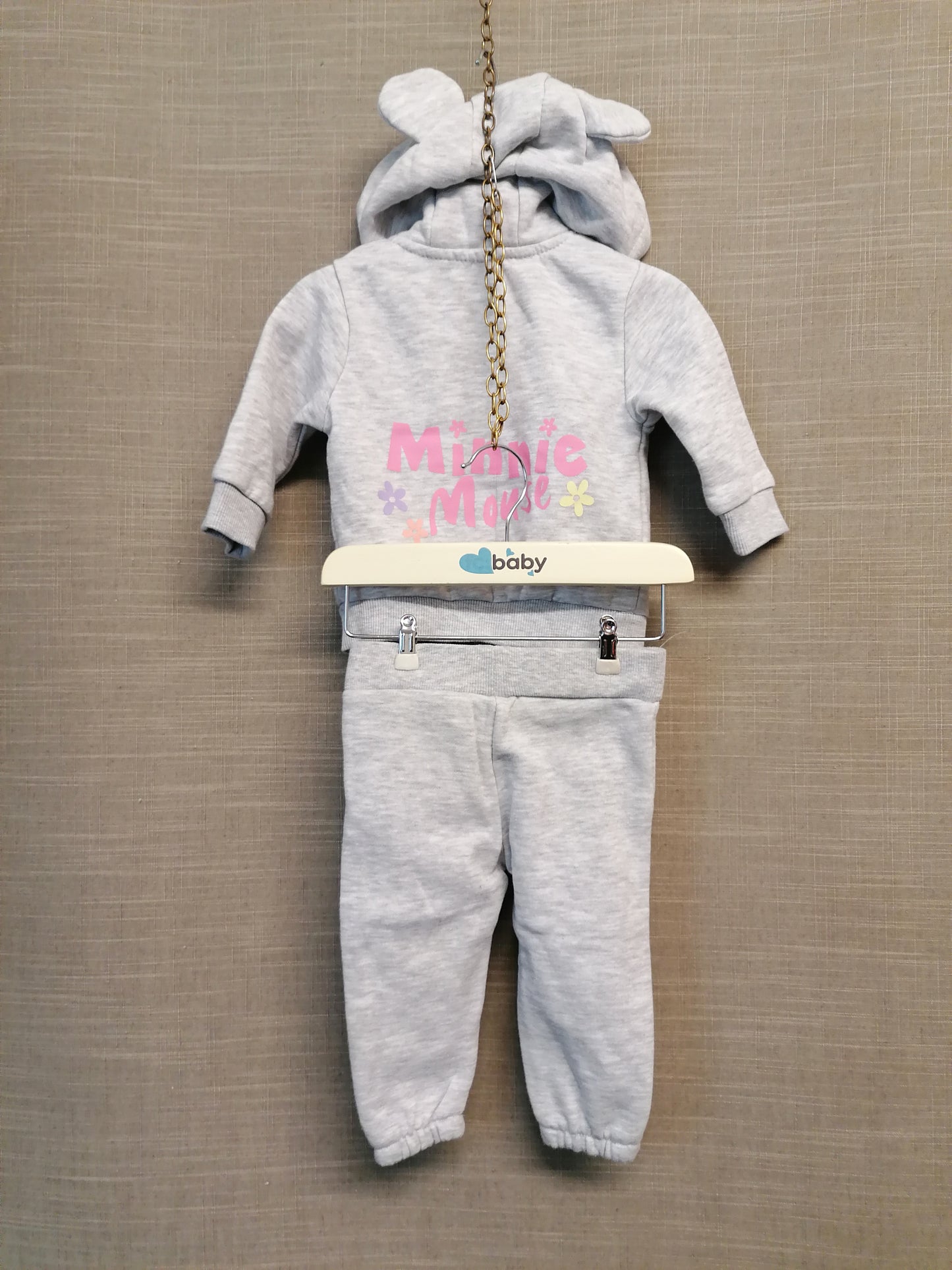 Disney Primark Minnie Mouse 2 Piece Tracksuit Grey Age 3-6 Months