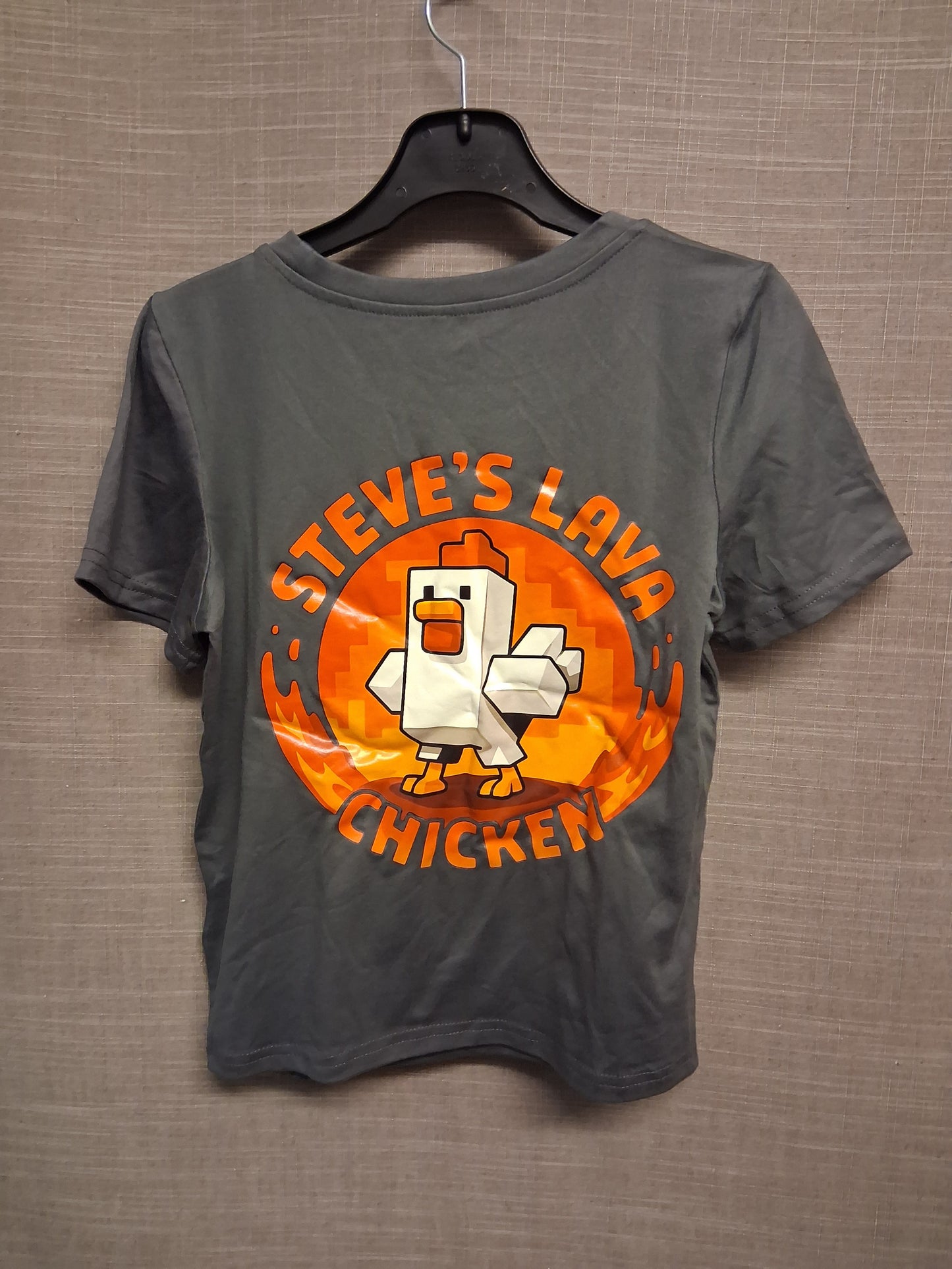 Minecraft Movie Steve's Lava Chicken Grey Short Sleeve T-Shirt Age 7 Years