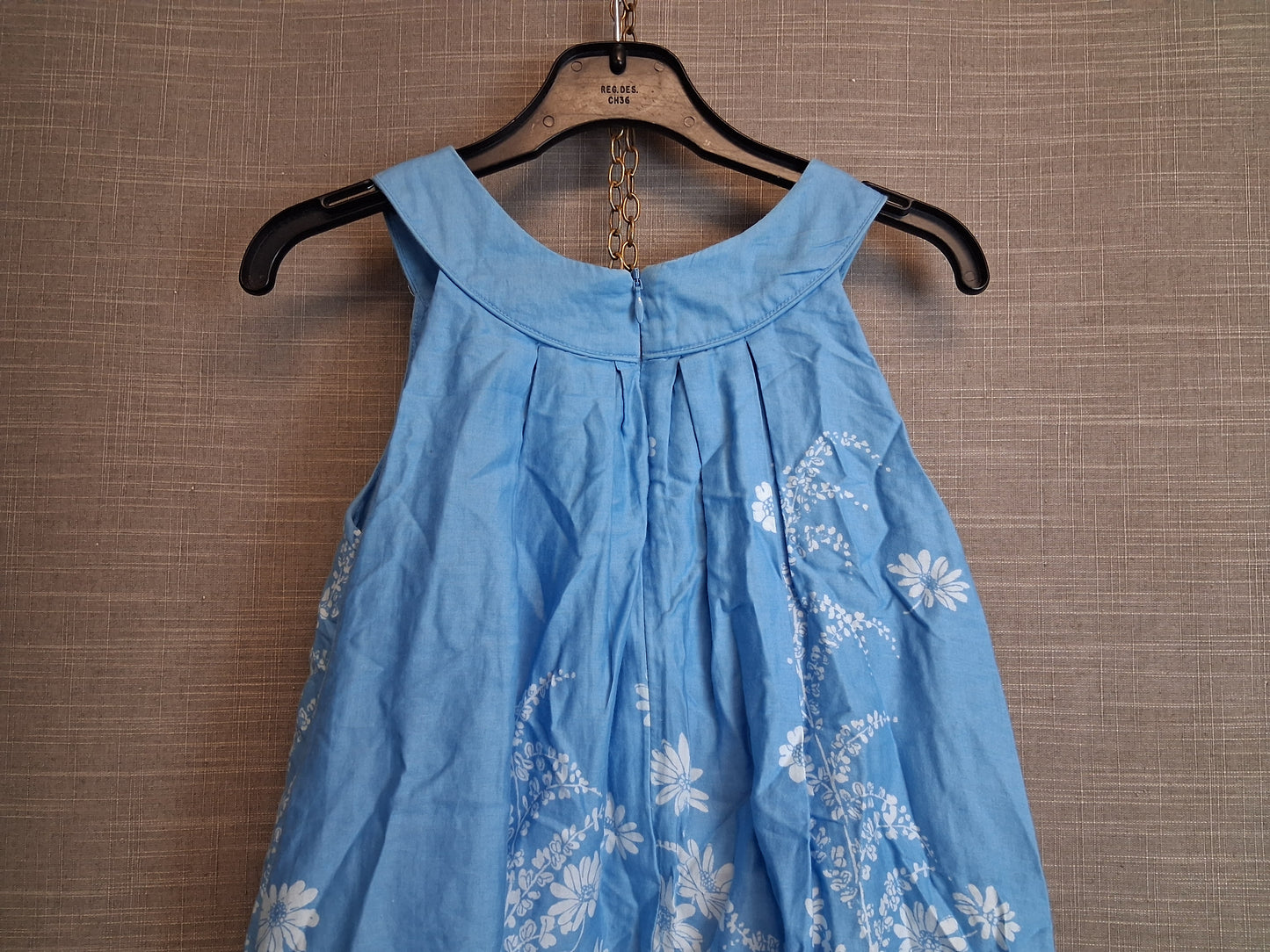 Monsoon Girls Blue Floral Sleeveless Dress Age 8 Years Cotton Sequins
