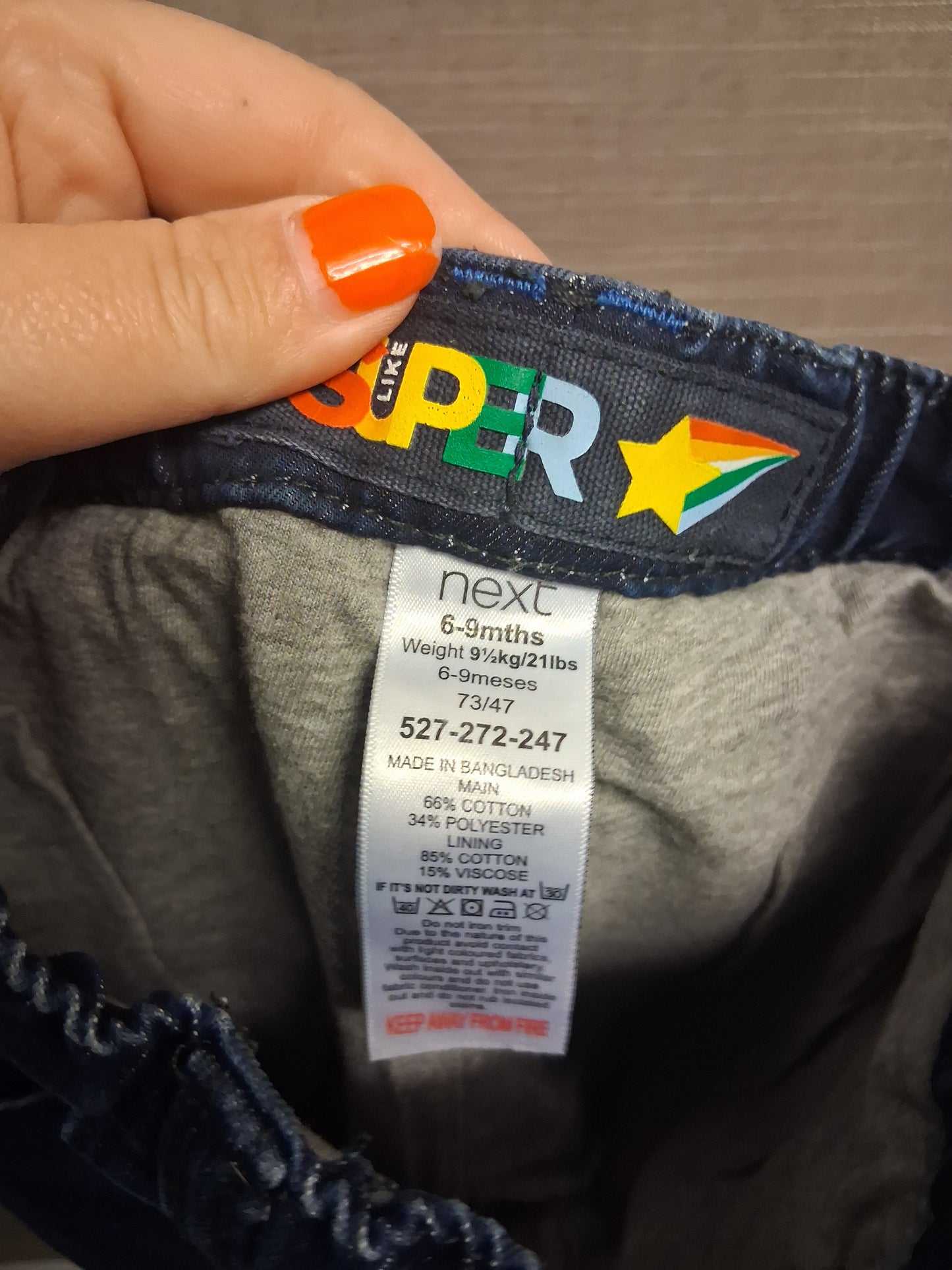 Next Boys Denim Jeans Dark Blue Age 6-9 Months