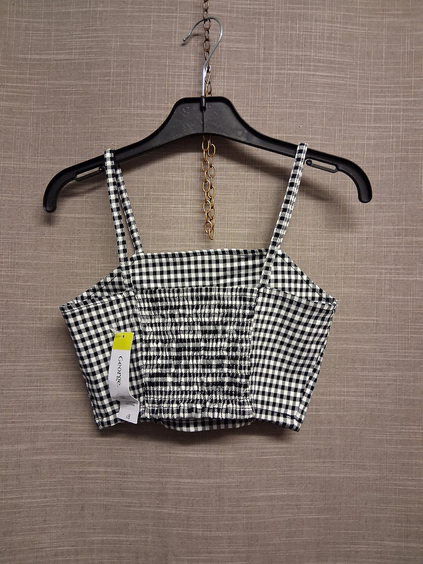 George Girls Black White Gingham Cropped Vest Tank Top Age 8-9 Years