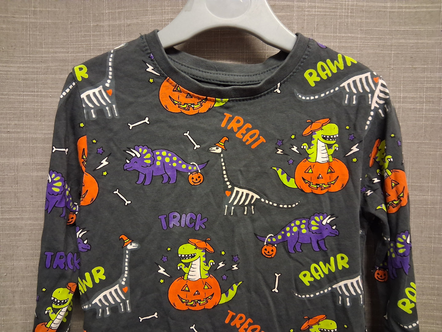 Primark Halloween Dinosaur Theme Long Sleeve T-Shirt Grey Jersey Age 2-3 Years