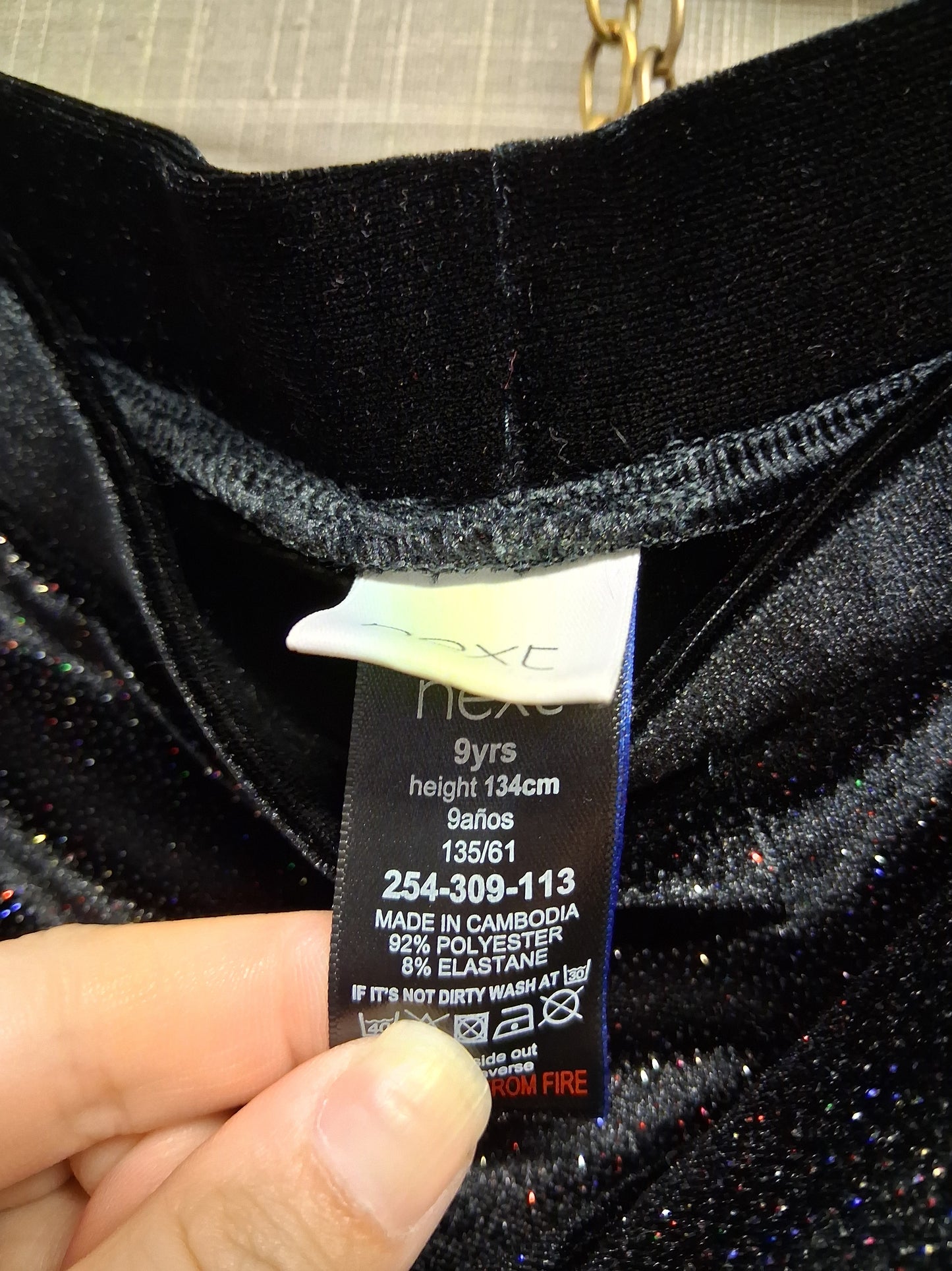 Next Black Velour Glitter Leggings Age 9 Years Stretchy