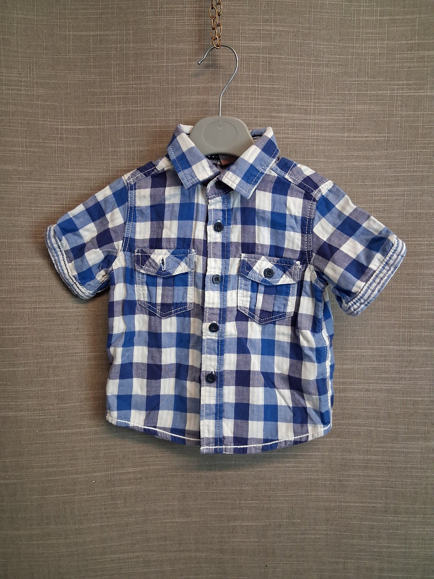 TU Boys Blue Check Short Sleeve Shirt Age 18-24 Months