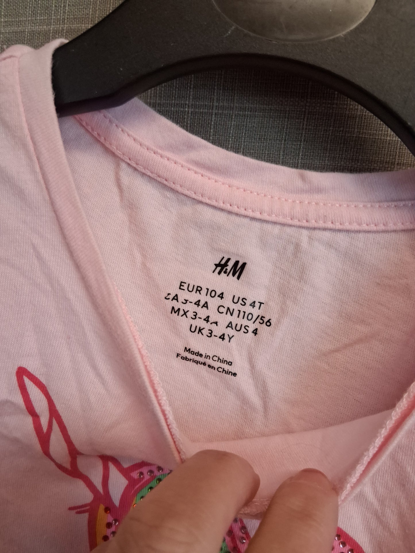 H&M Girls Pink Unicorn Diamante T-Shirt Sleeveless Age 3-4 Years