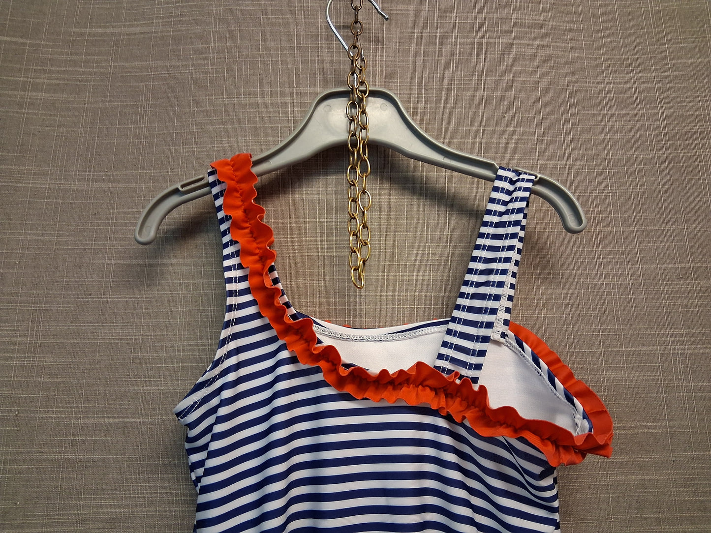 Primark Girls Blue White Stripe Swimsuit One Piece Age 6-7 Years