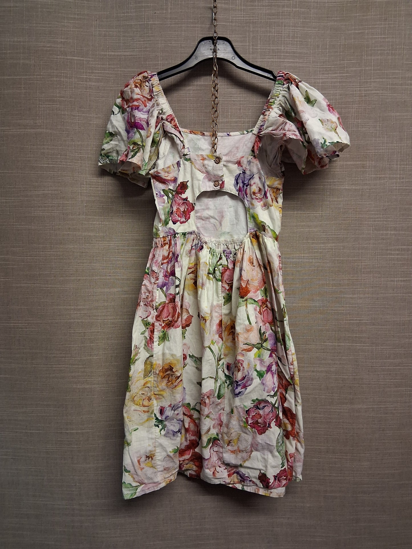 Next Girls Beige Floral Keyhole Back Dress Age 7 Years