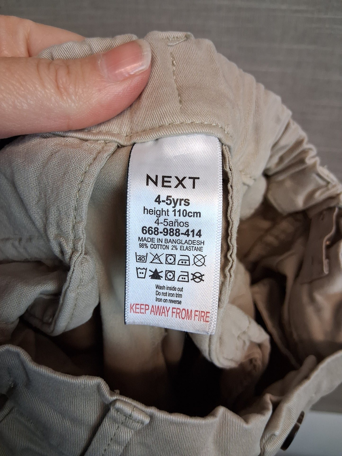 Next Boys Beige Chino Trousers Age 4-5 Years Adjustable Waist