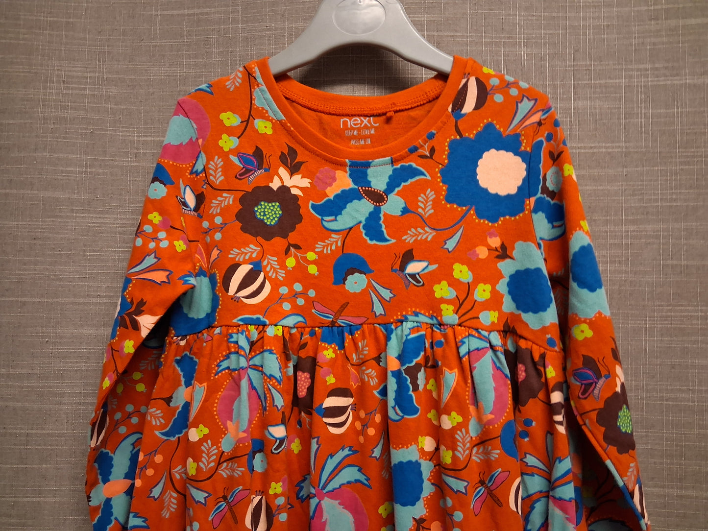 Next Girls Red Multicolour Floral Long Sleeve Jersey Dress Age 6-7 Years