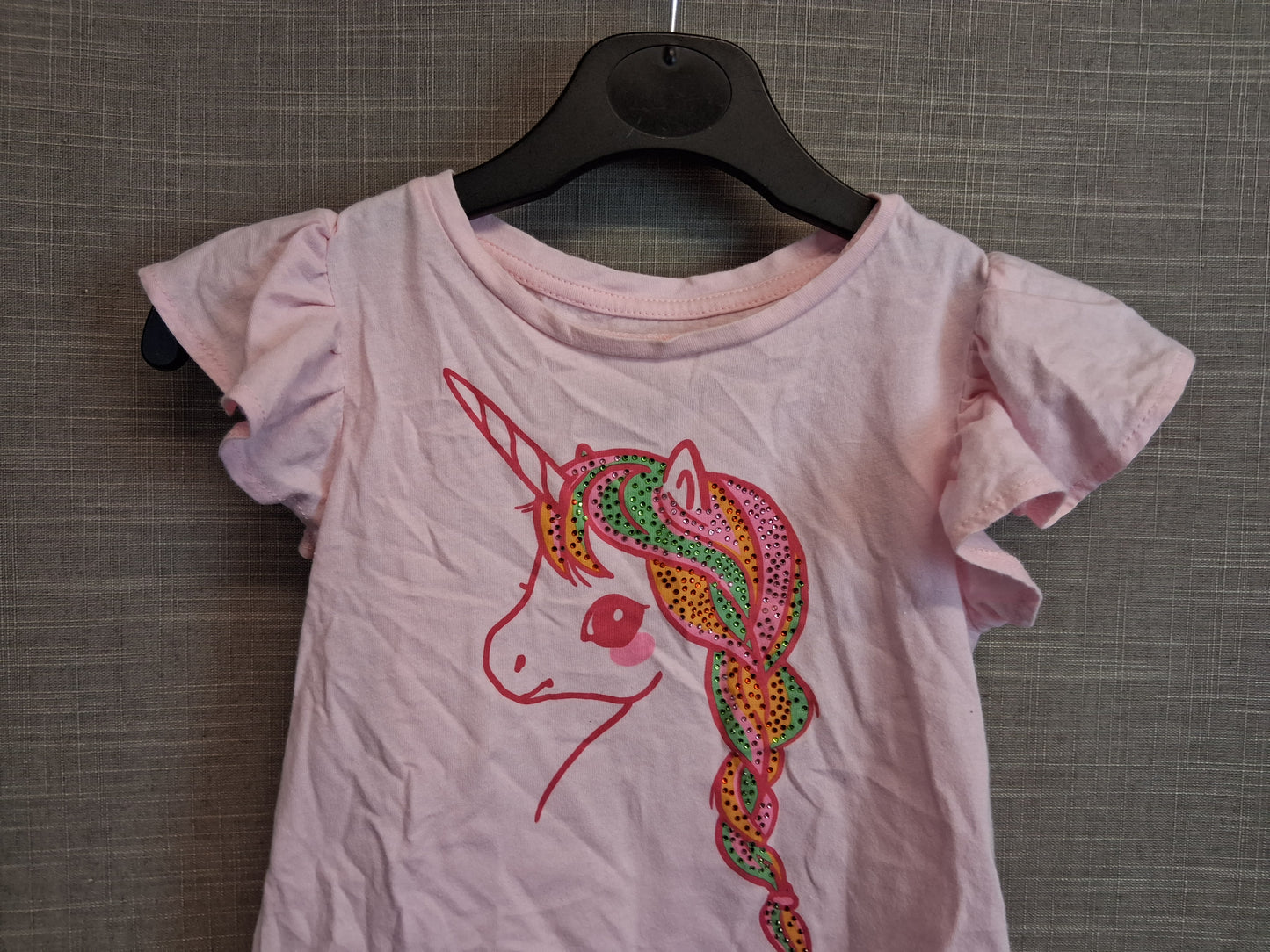 H&M Girls Pink Unicorn Diamante T-Shirt Sleeveless Age 3-4 Years
