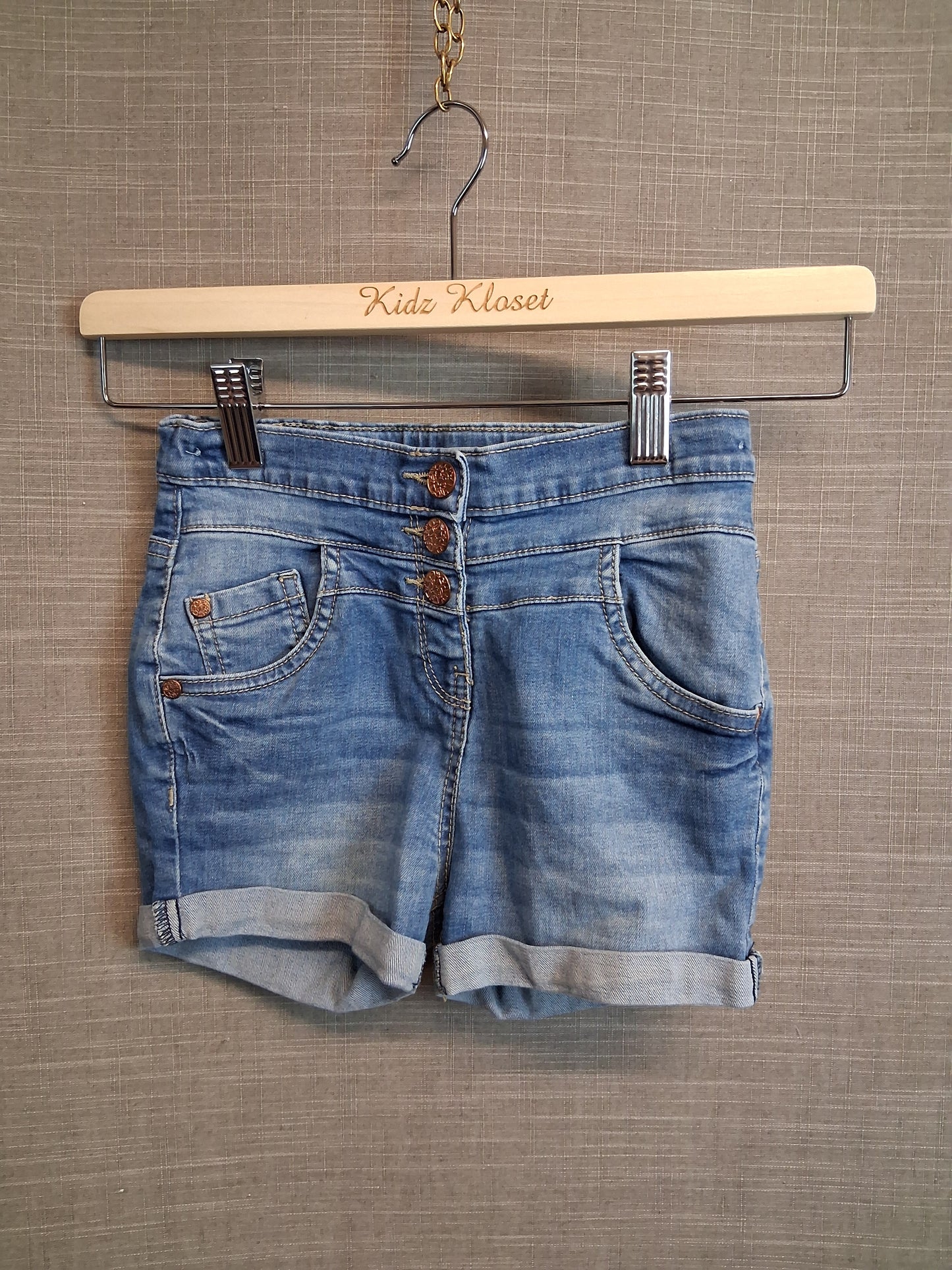 Nutmeg Girls Blue Denim High Waist Shorts Age 8-9 Years