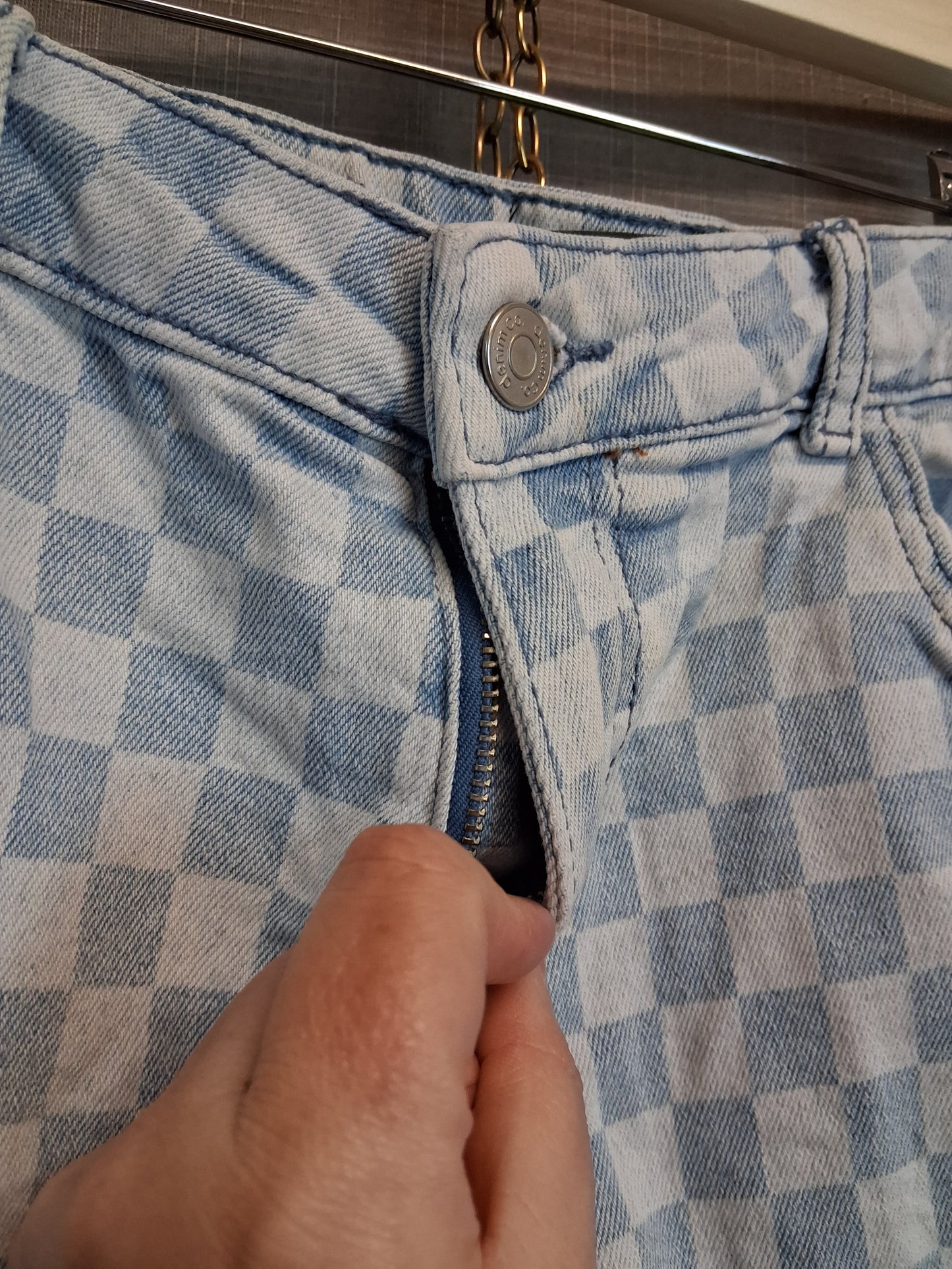 Primark Girls Blue Denim Check Shorts Age 12-13 Years