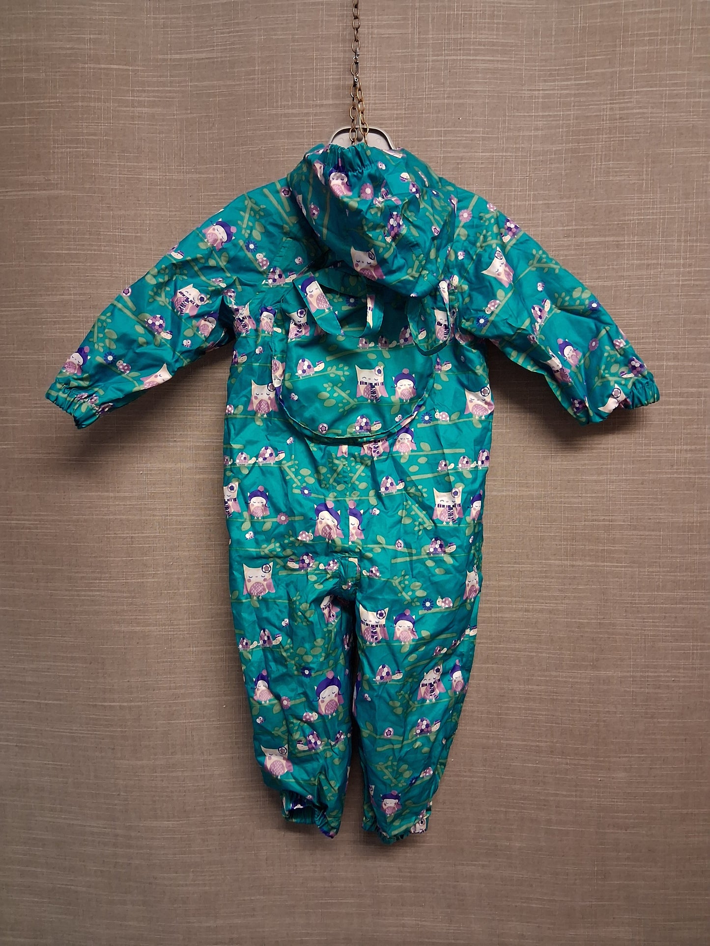 Mini Club Girls Rainsuit All in One Green Owl Print Age 12-18 Months