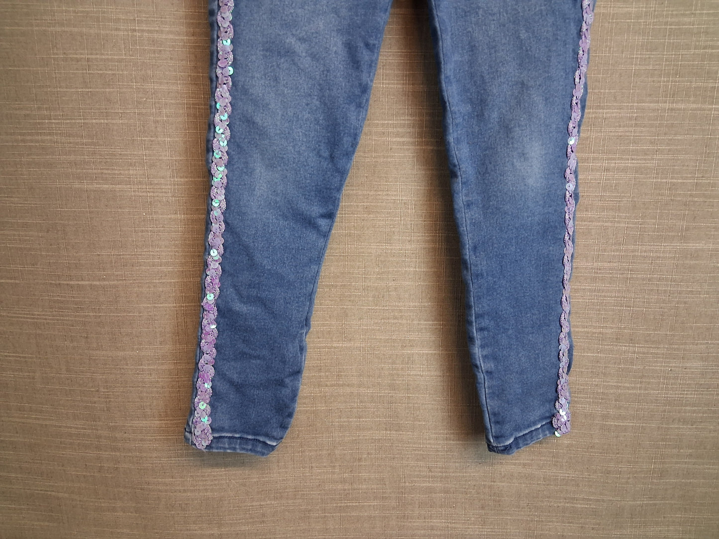 Girls Blue Denim Jeggings Sequin Trim Age 8-9 Years