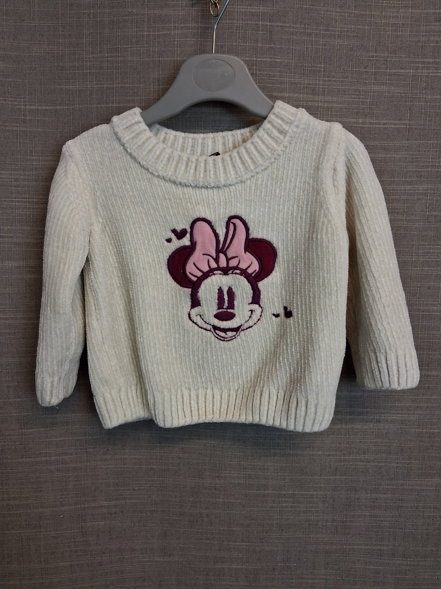 Primark Minnie Mouse Chenille Knitted Jumper Age 12-18 Months Cream