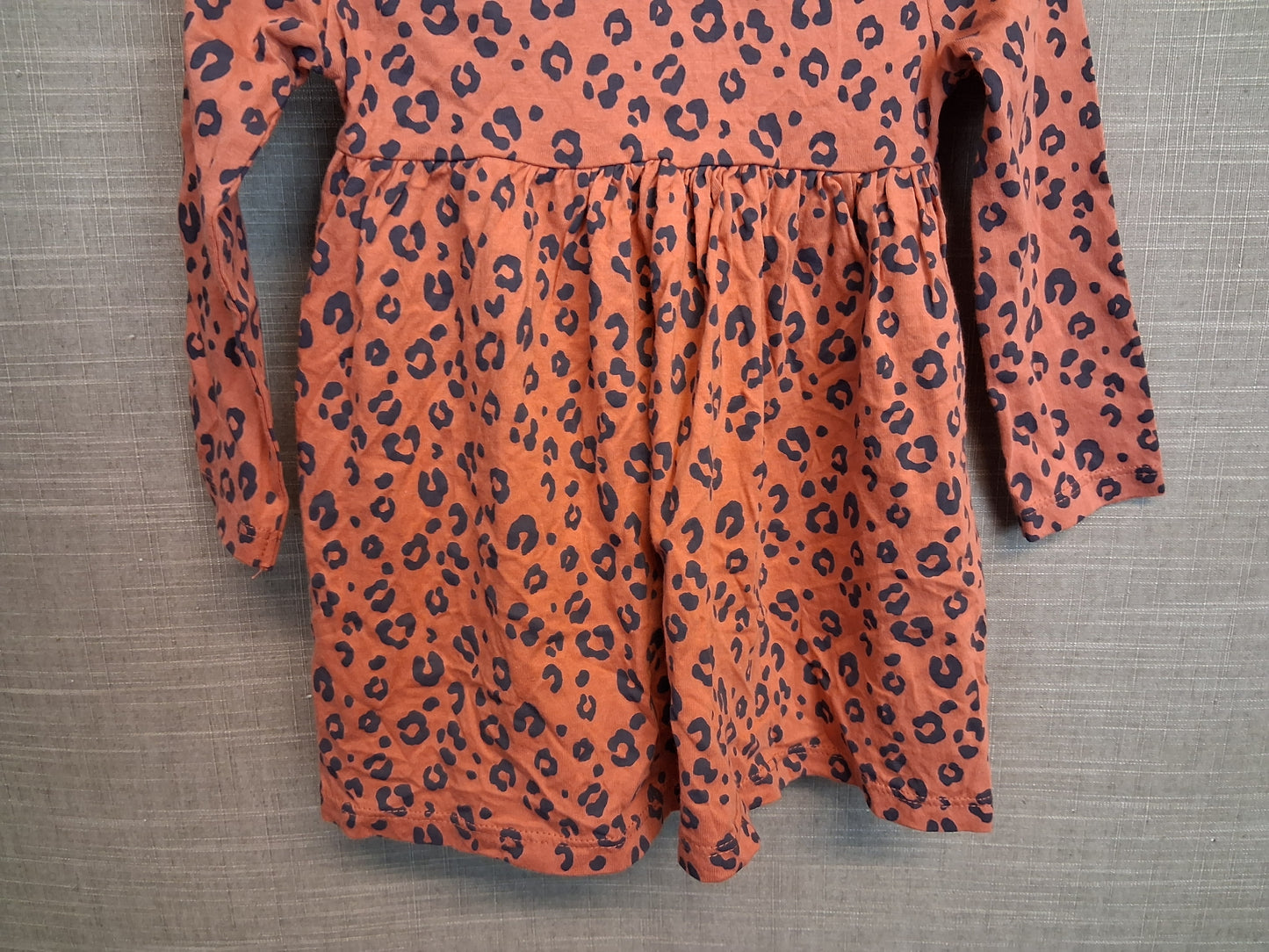 F&F Girls Orange Leopard Print Jersey Dress Long Sleeve Age 12-18 Months