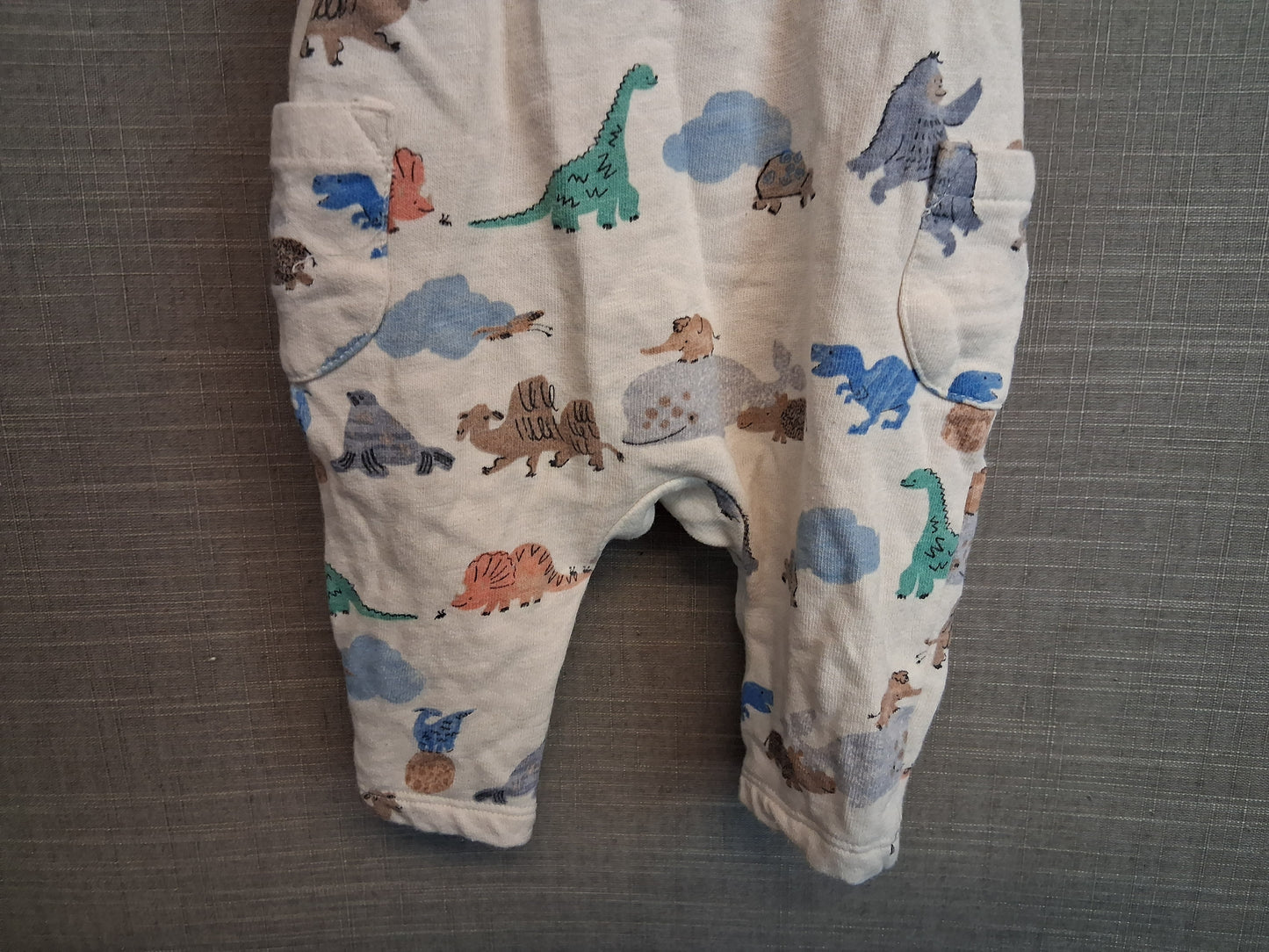 Marks & Spencer Boys Cream Animal Print One Piece Dungarees Age 0-3 Months