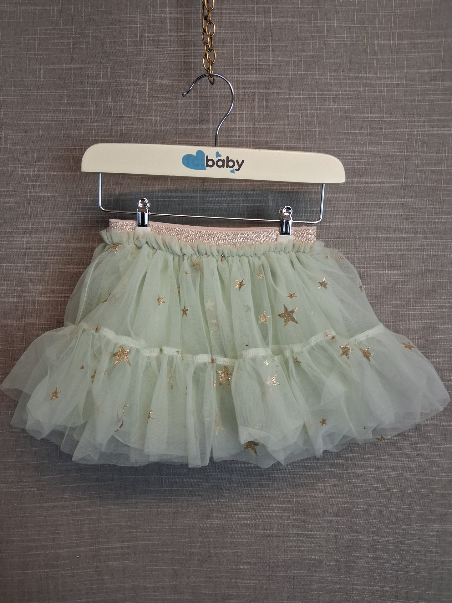 Next Girls Pale Green Gold Star Tutu Skirt Age 3-6 Months