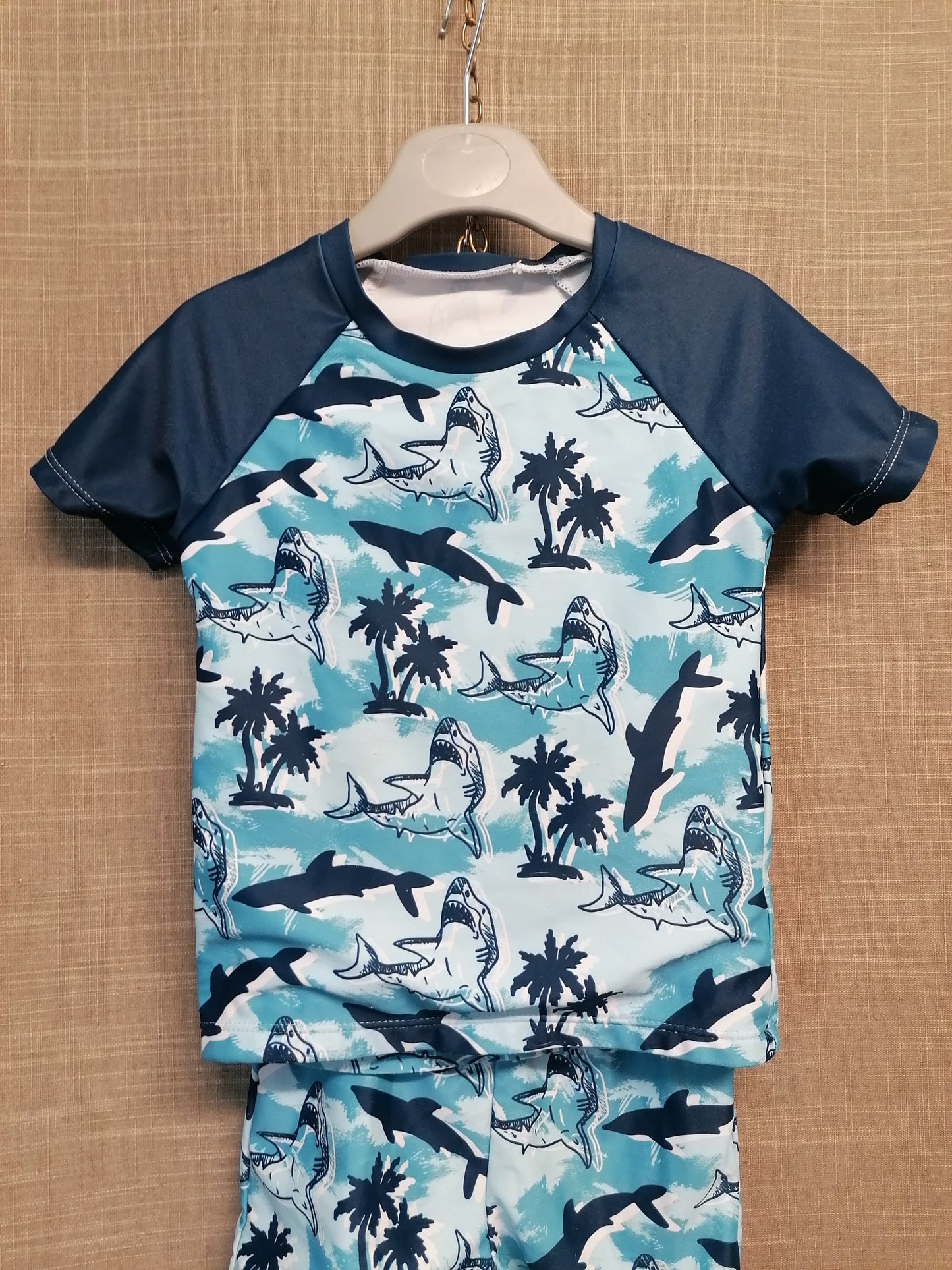Shein Boys UV 2 Piece Swimsuit Age 4 Year Blue Camouflage Print