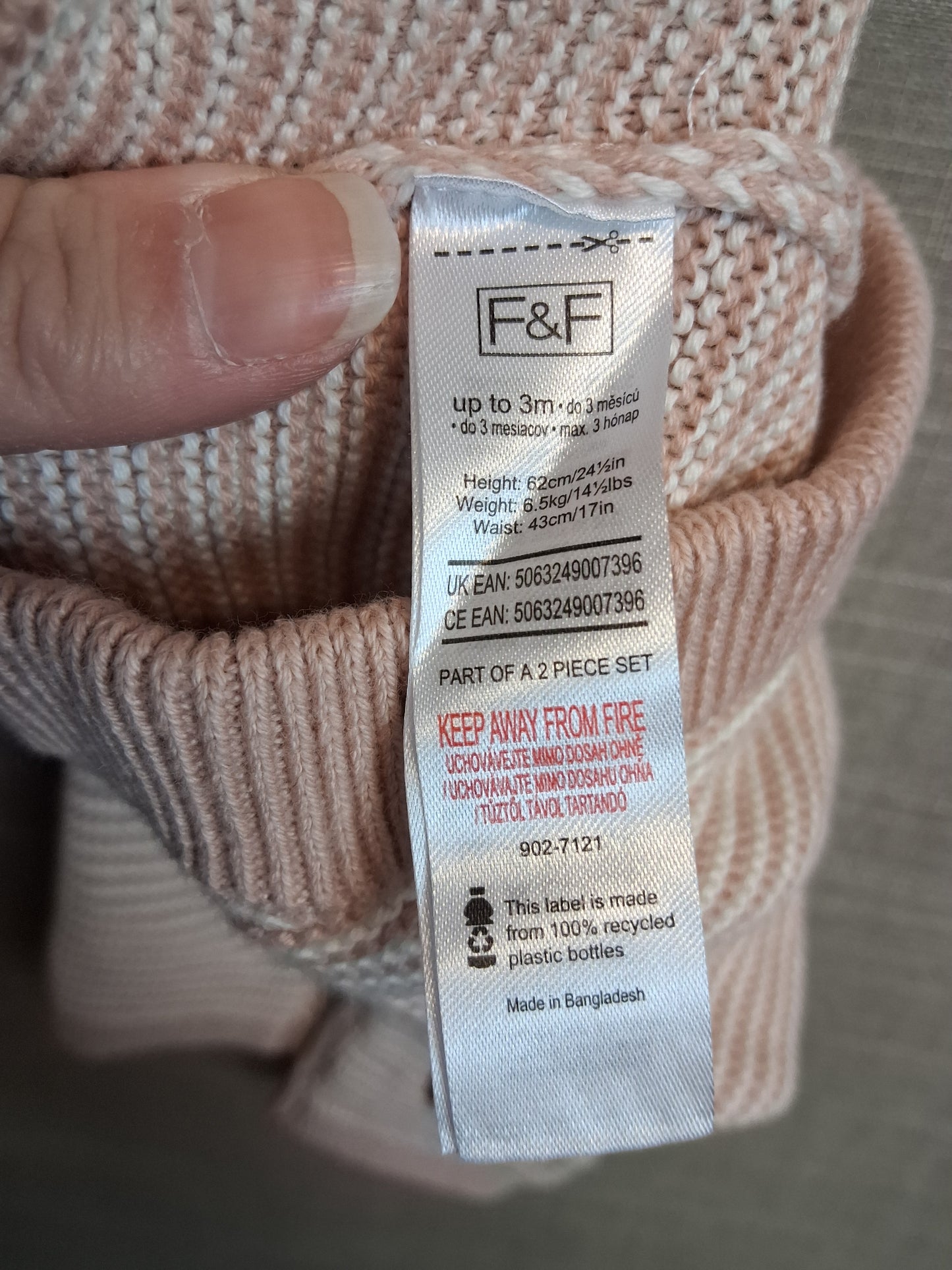 F&F Girl 2 Piece Outfit Knitted Jumper and Leggings Dusky Pink Age 0-3 Months New