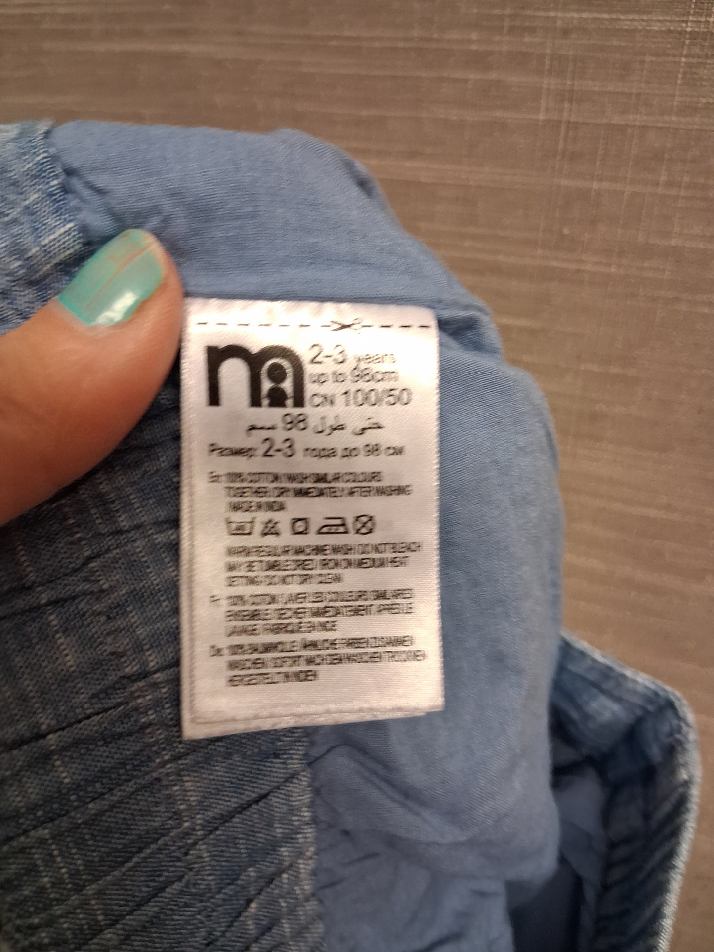 Mothercare Girls Blue Chambray Denim Shorts Age 2-3 Years