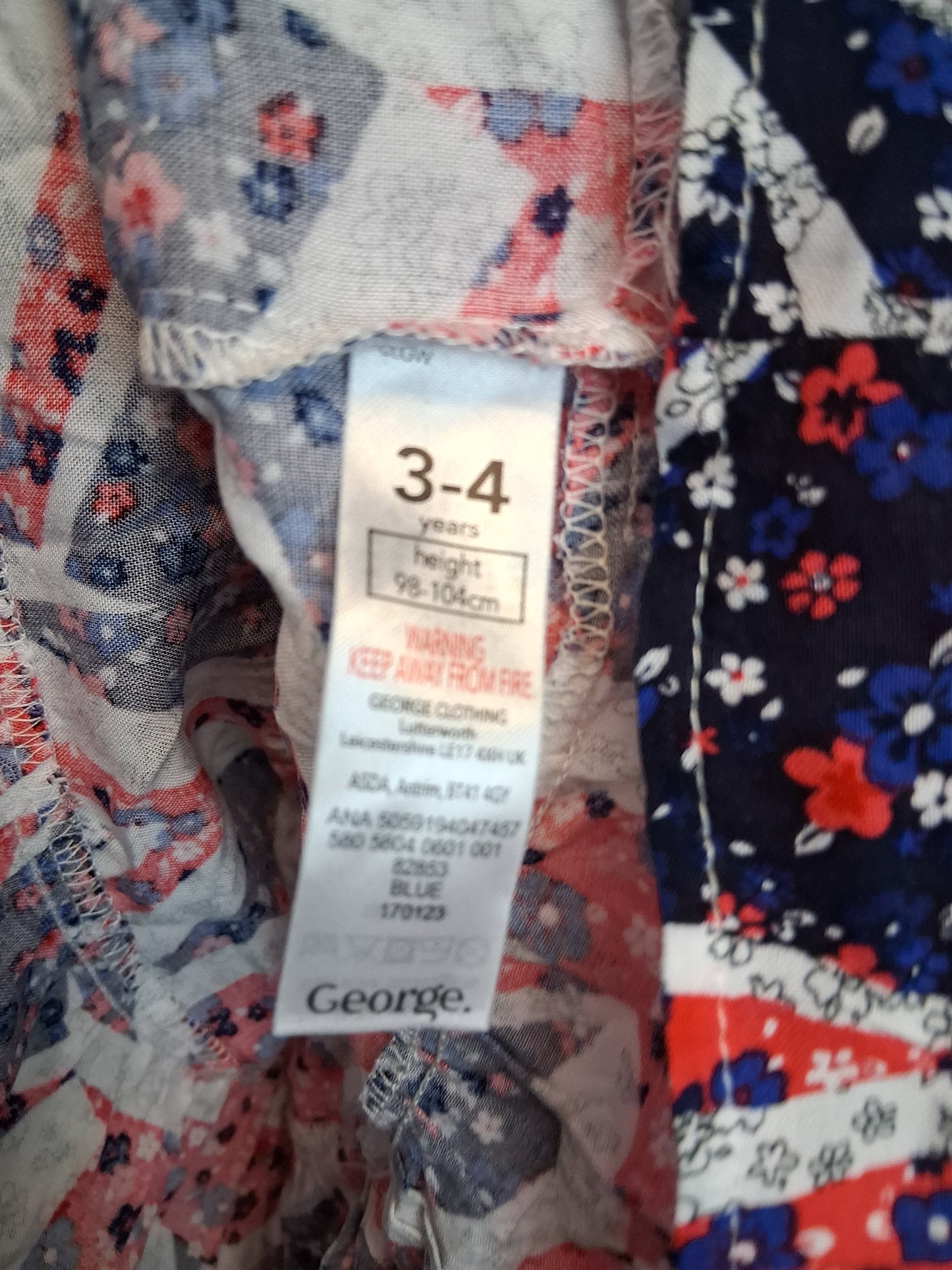 George Girls Union Jack Dress Age 3-4 Years Multicolour New