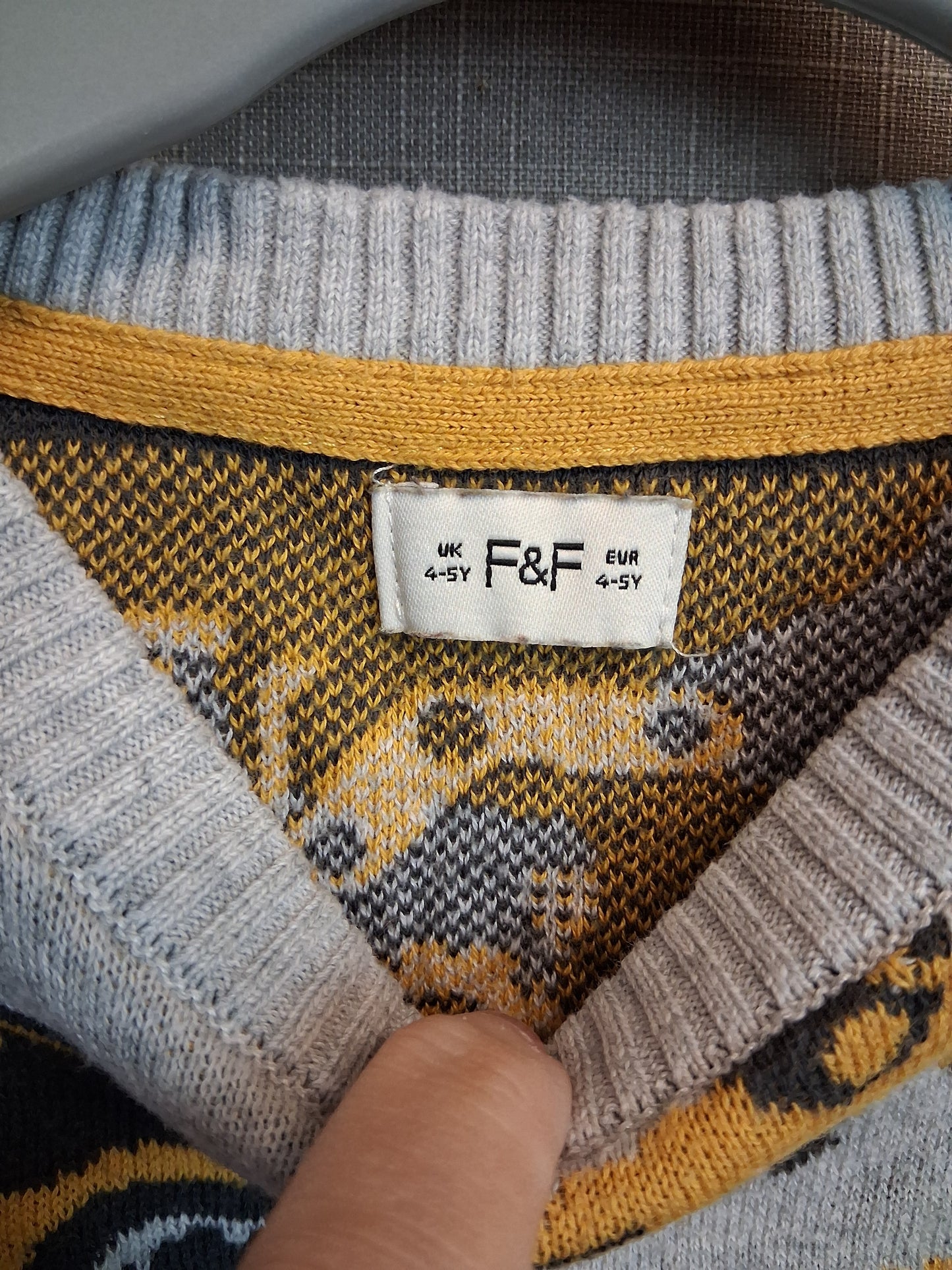 F&F Boys Knitted Jumper Construction Theme Grey Age 4-5 Years