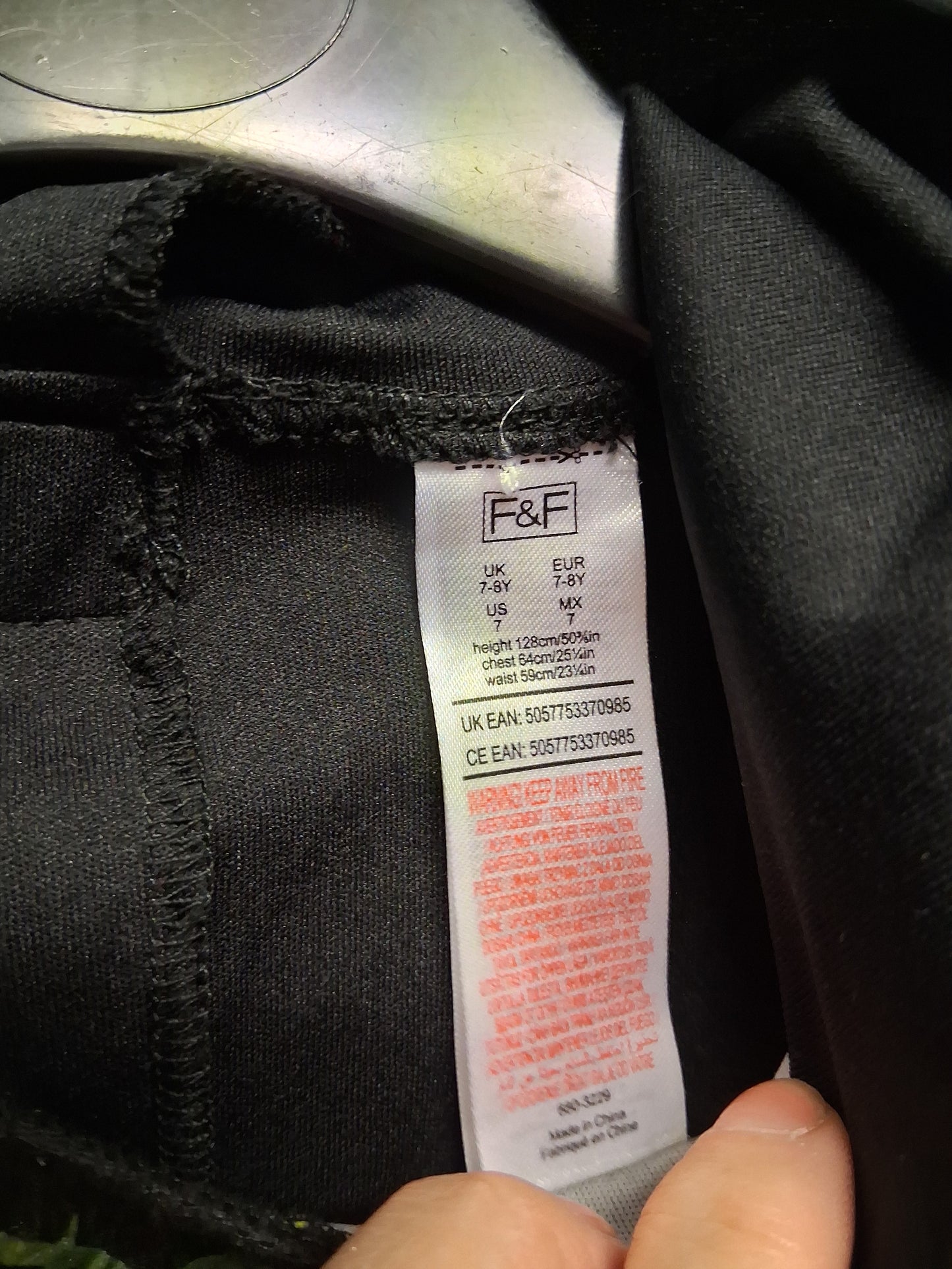 F&F Alien One Piece Costume Black Green Hooded Age 7-8 Years