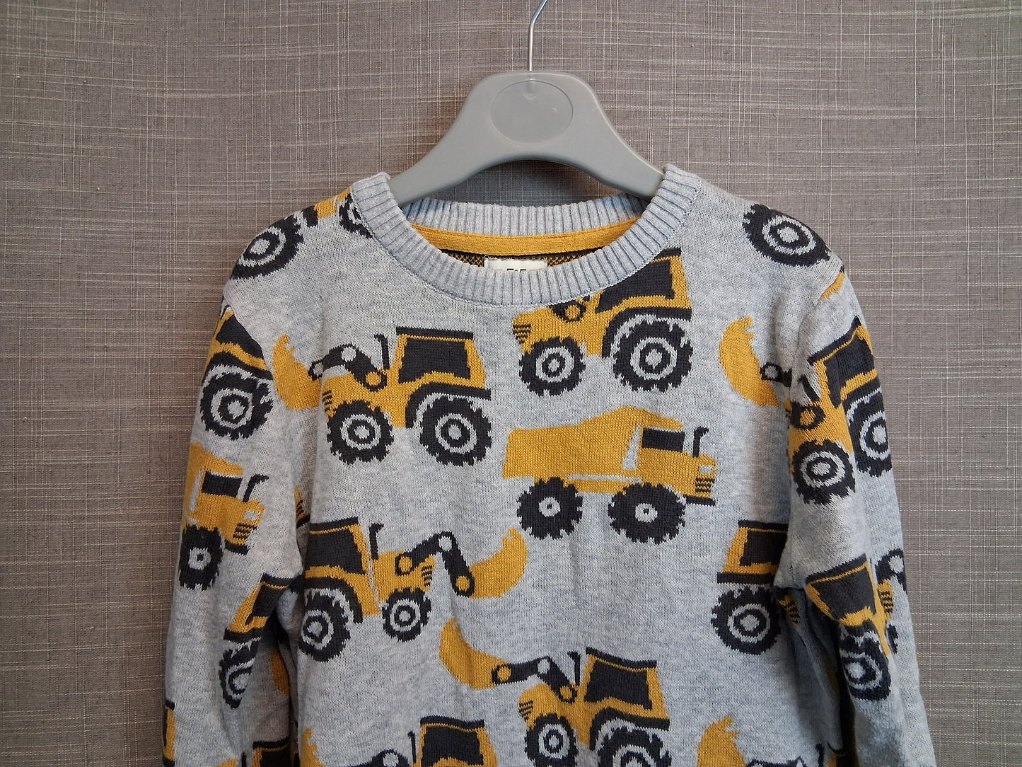 F&F Boys Knitted Jumper Construction Theme Grey Age 4-5 Years