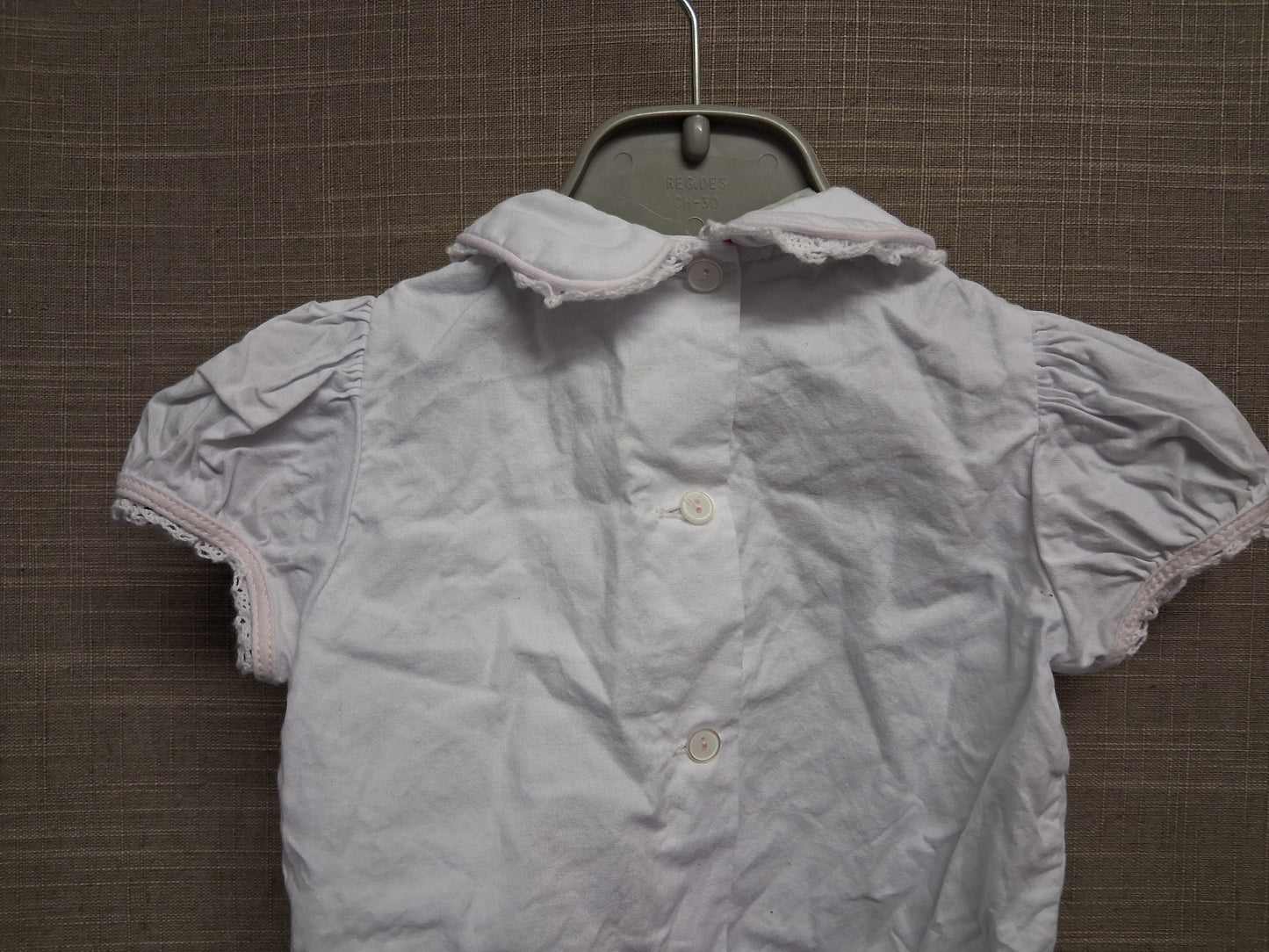 Pretty Originals Girls Traditional Button Back Blouse Embroidered Floral Collar White Short Sleeve Age 3 Months