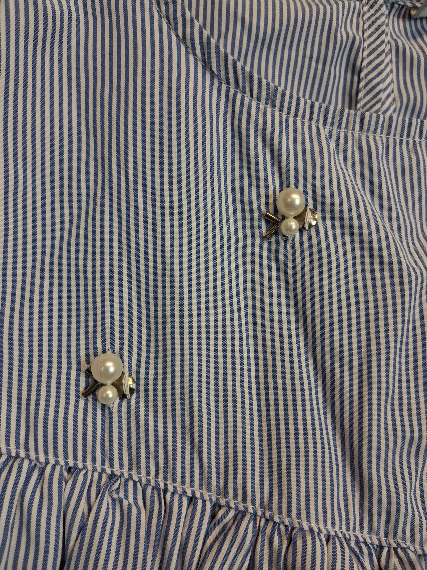 Matalan Girls Blue White Stripe Short Sleeve Top Pearl Detail Age 13 Years