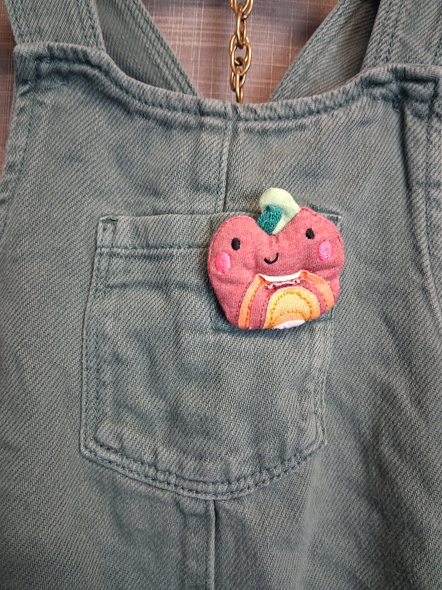 Next Girls Green Denim Dungarees Age 12-18 Months 3D Apple