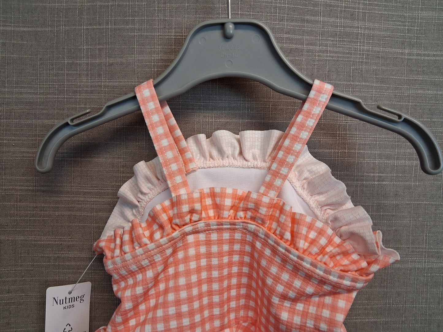 Nutmeg Girls Peach Check Swimsuit One Piece Age 6-9 Months New