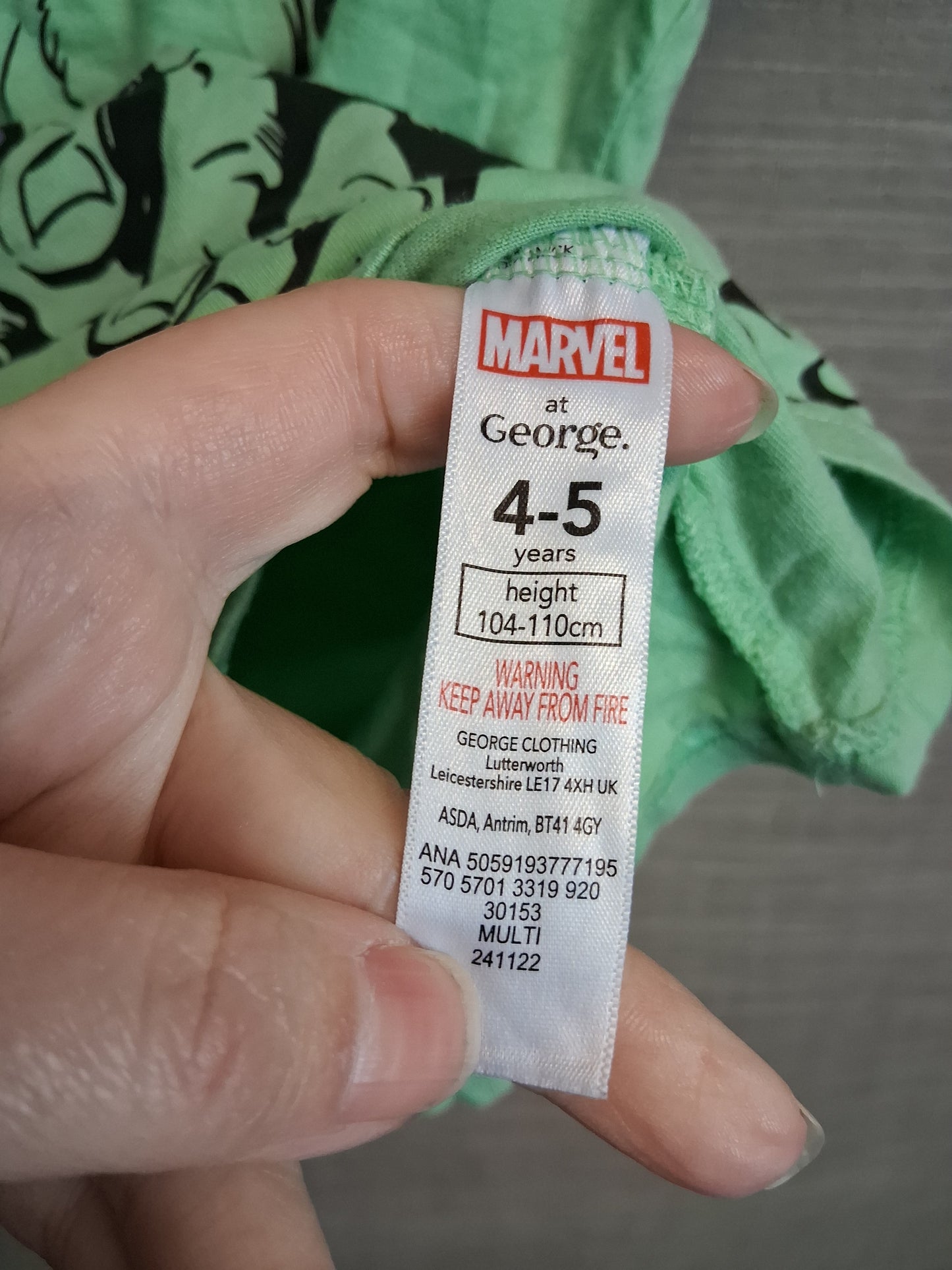 Marvel Hulk Boys T-Shirt Short Sleeve Age 4-5 Years Green