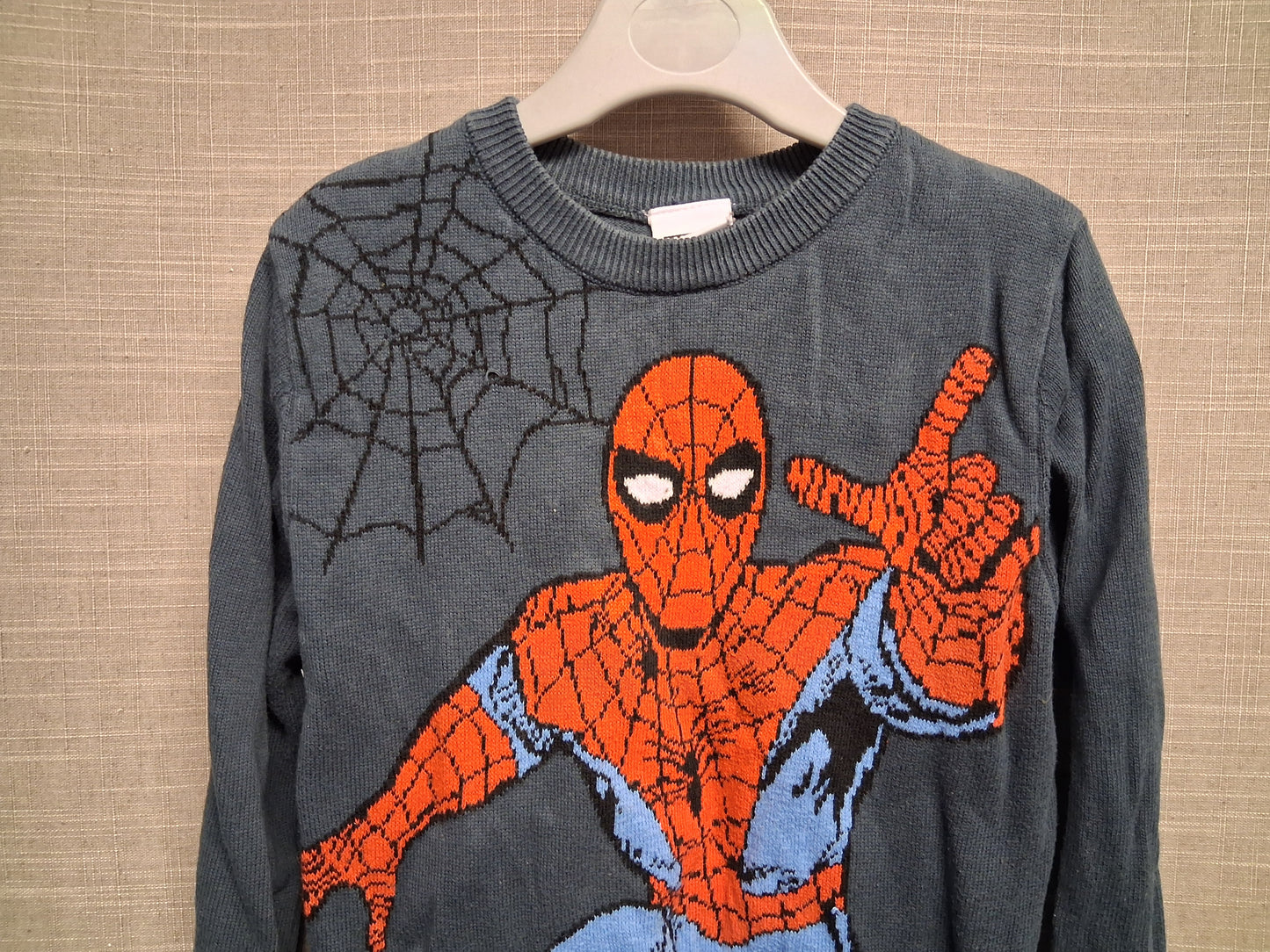 Marvel Nutmeg Boys SpiderMan Sweater Knitted Grey Long Sleeve Age 5-6 Years
