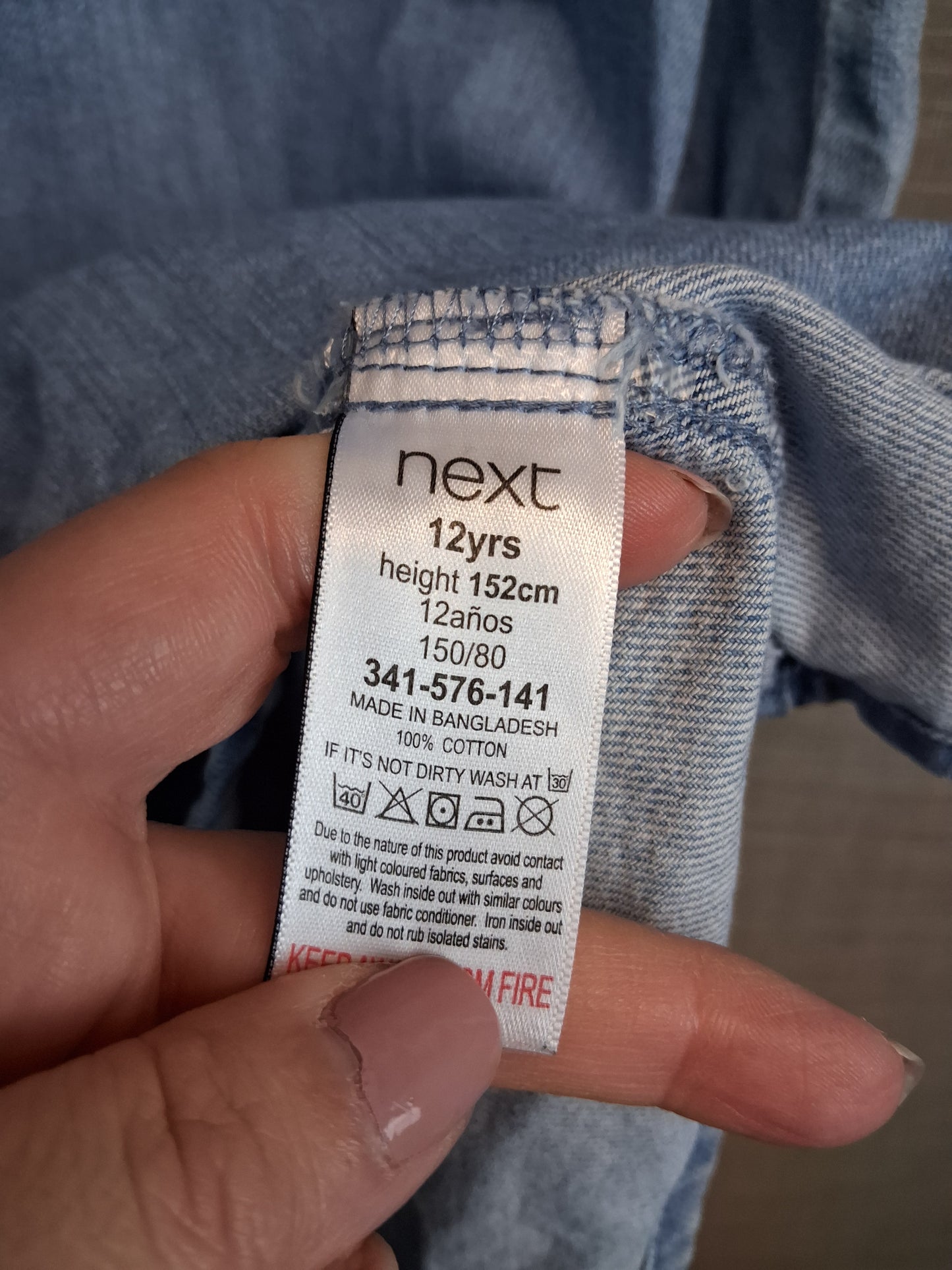 Next Girls Denim Blue A Line Dress Age 12 Years Short Sleeve