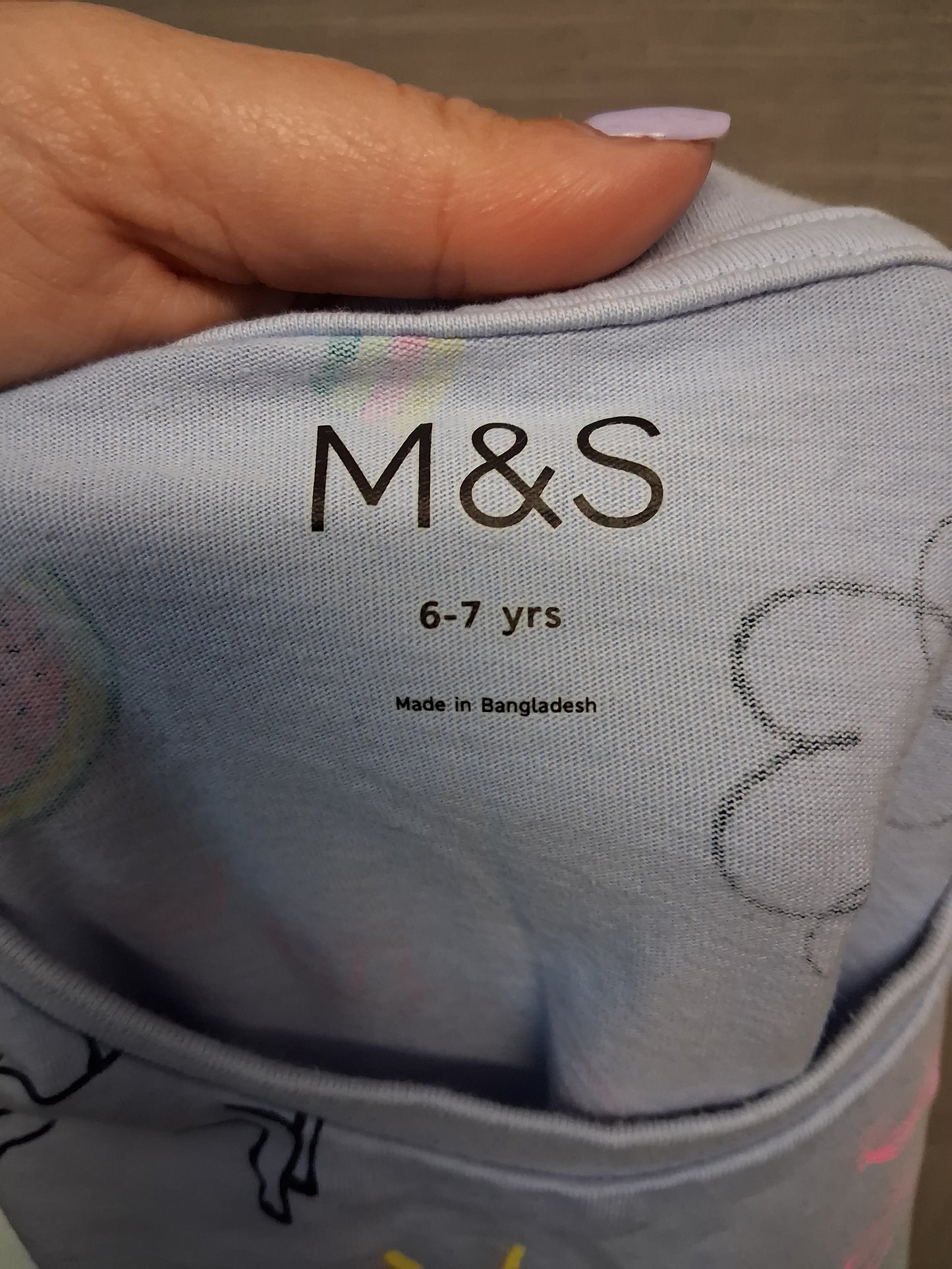Marks & Spencer Blue Short Sleeve T-Shirt Unicorn & Rainbows Age 6-7 Years