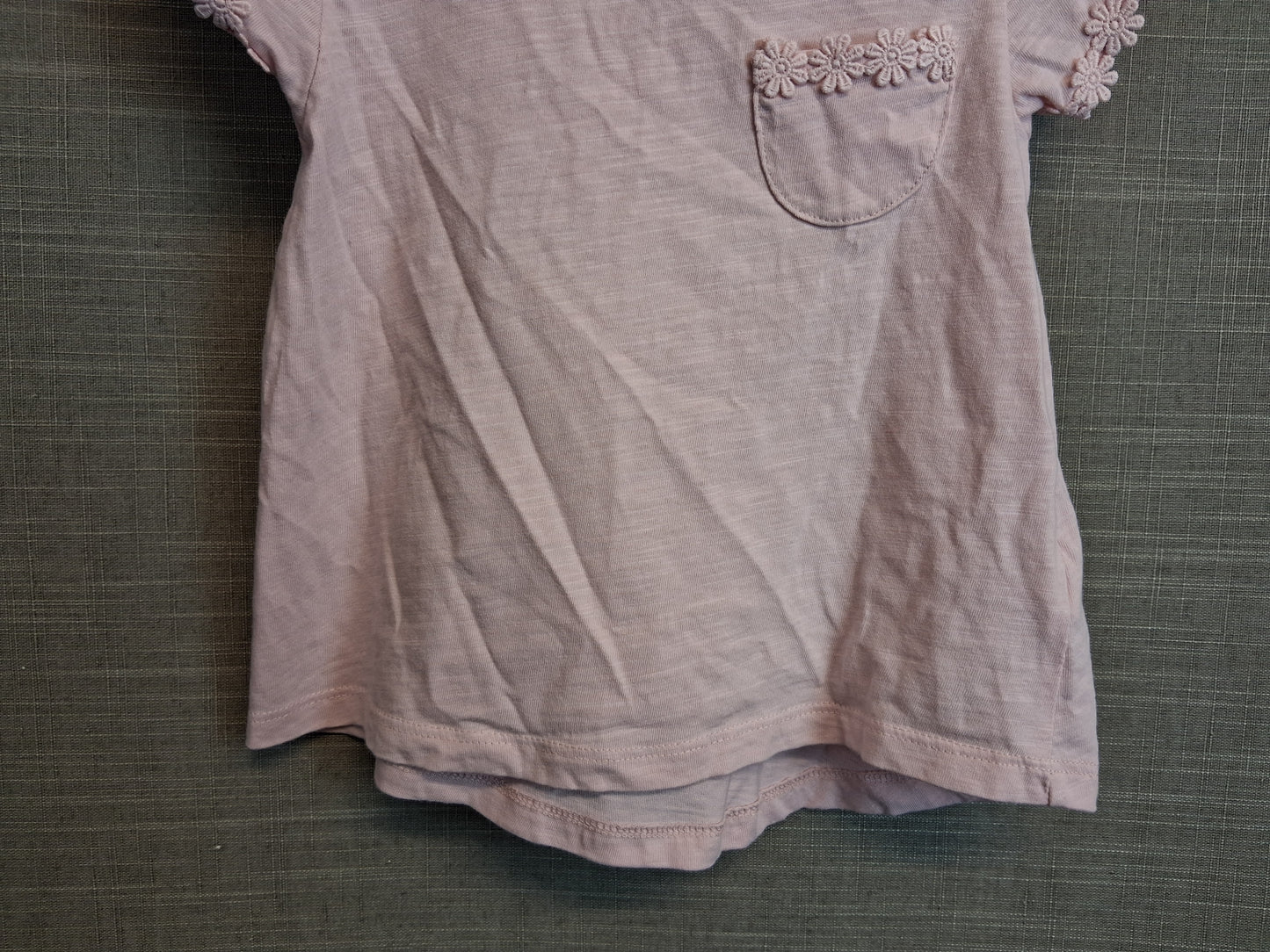 Next Girls Pale Pink T-Shirt Floral Trim Short Sleeve Age 18-24 Months