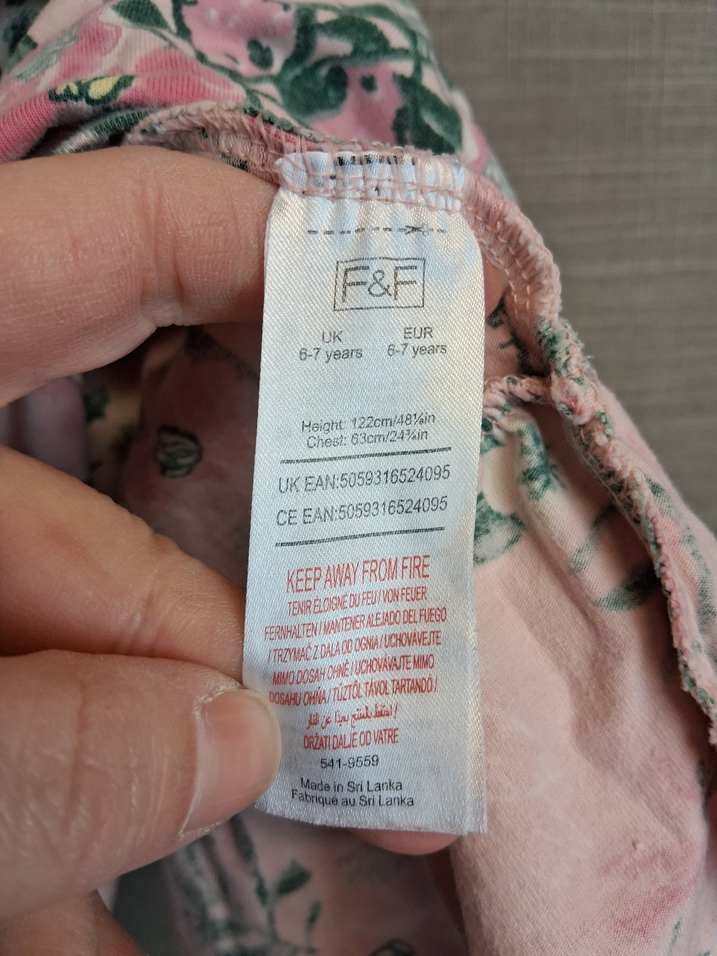 F&F Girls Pink Floral Tiered Jersey Dress Age 6-7 Years