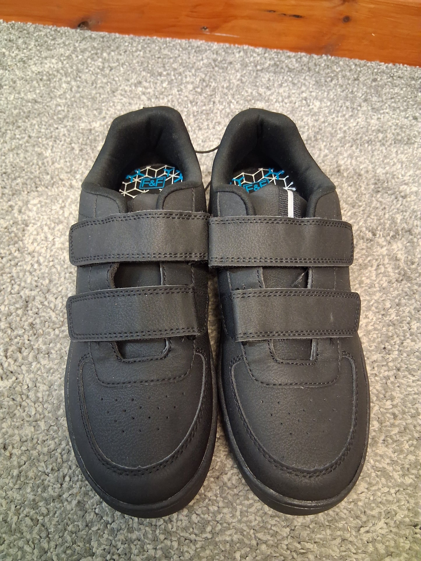 F&F Boys Black School Shoes Double Strap Size 4 Faux Leather New