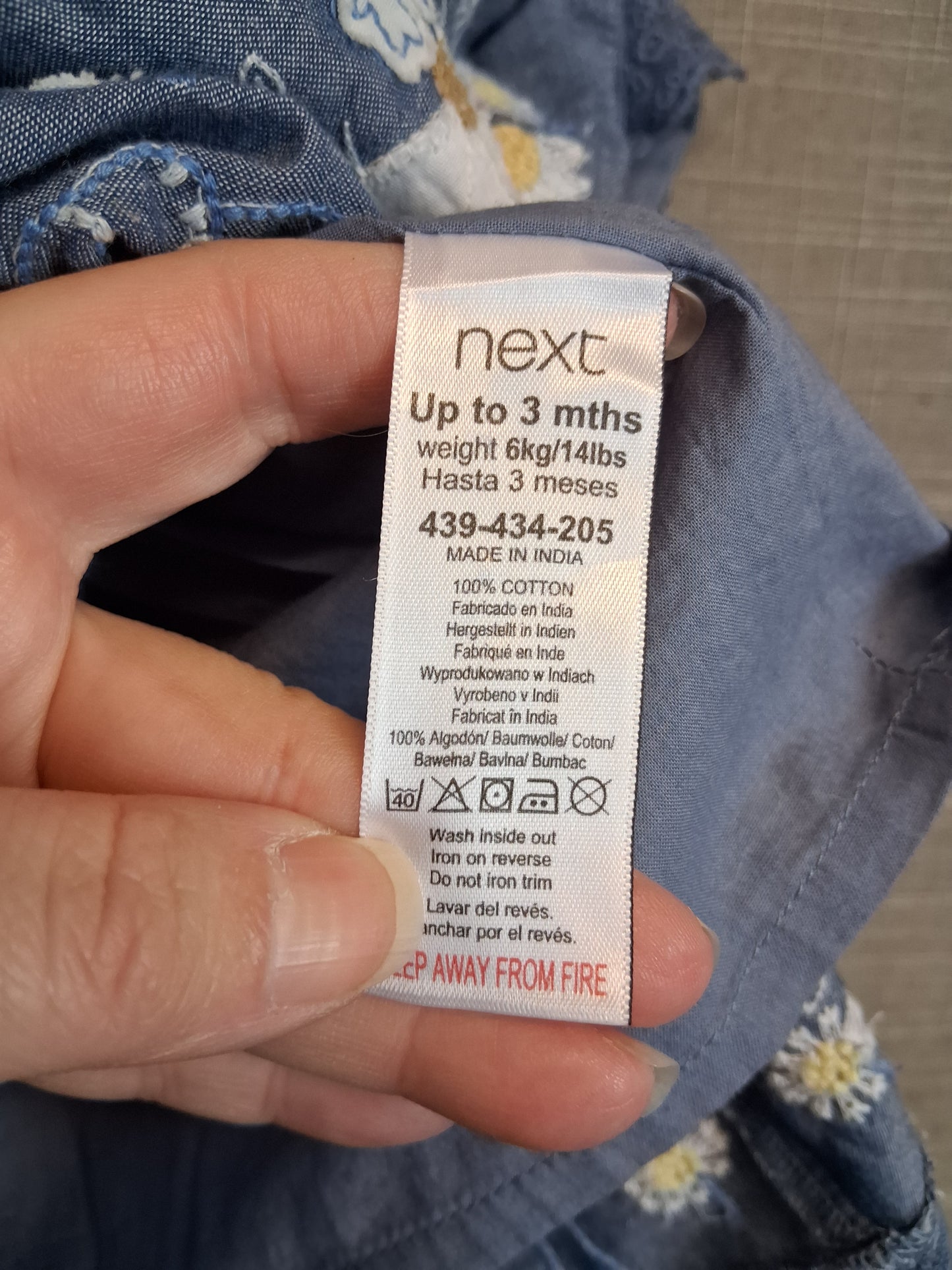 Next Girls Blue Giraffe Embroidered Short Sleeve Dress Age 0-3 Months