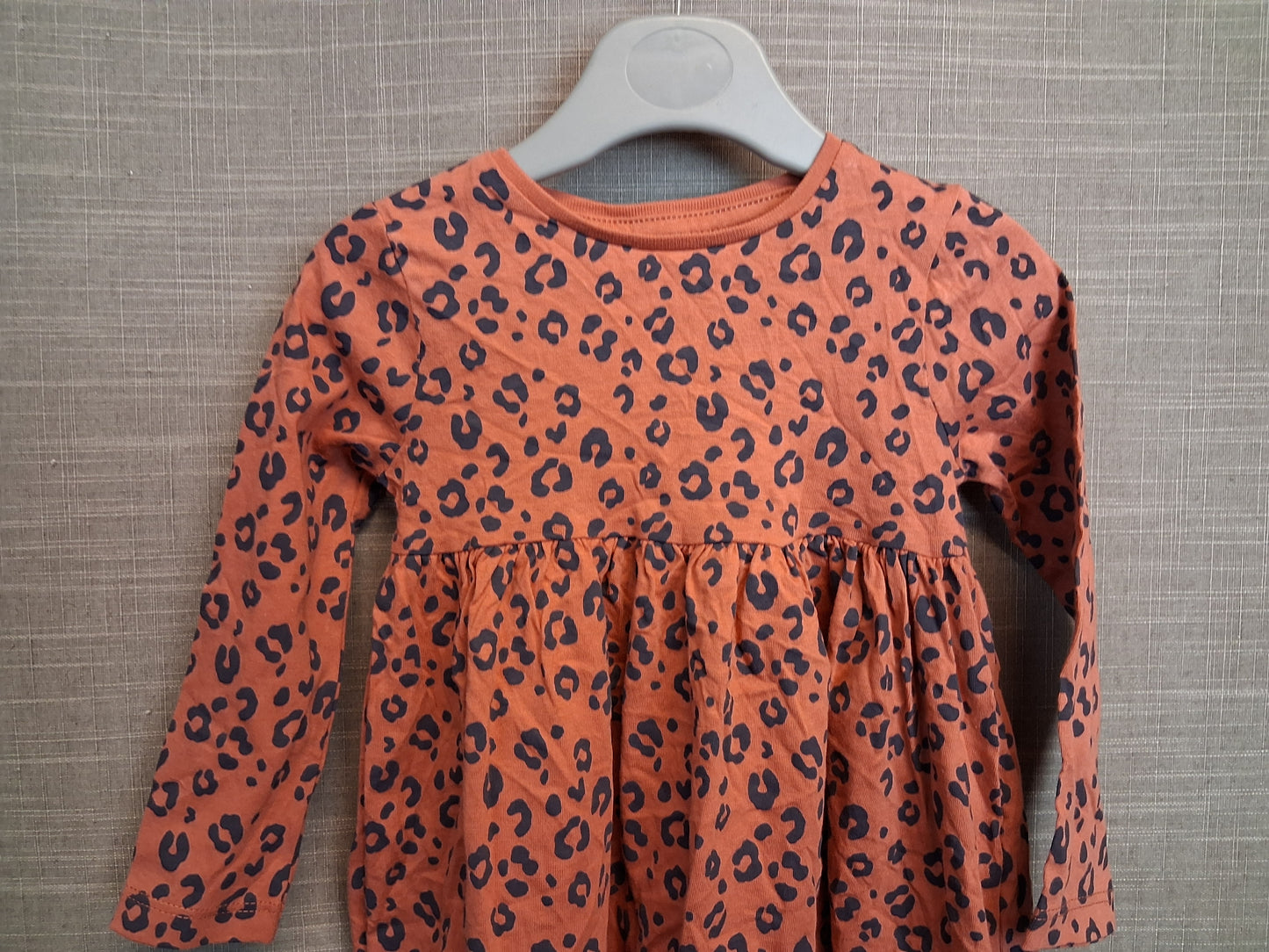 F&F Girls Orange Leopard Print Jersey Dress Long Sleeve Age 12-18 Months