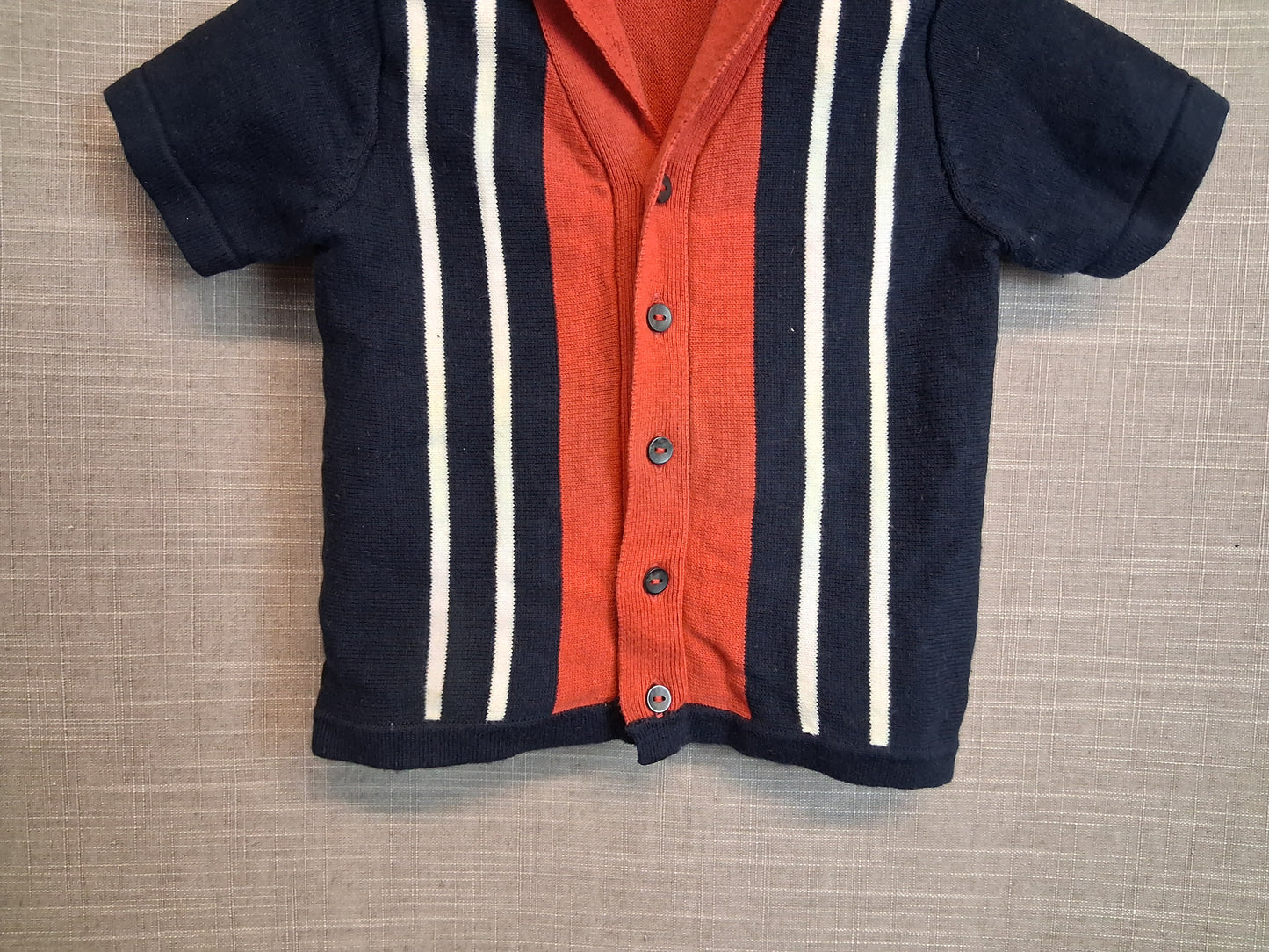 Next Boys Navy Red Knitted Short Sleeve Button Shirt Age 3-6 Months