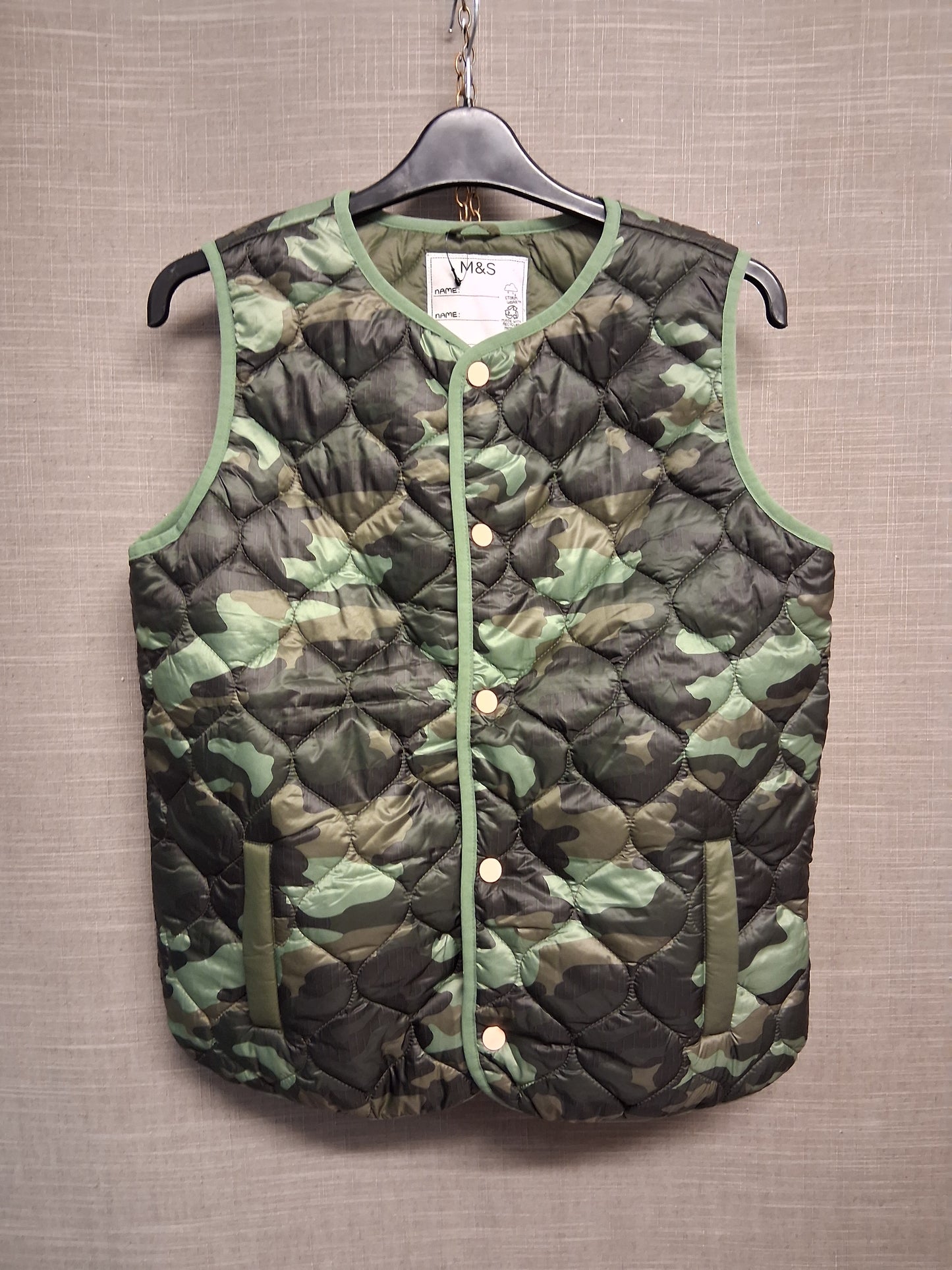Marks & Spencer Green Camouflage Boys Bodywarmer Gilet Age 13-14 Years NWOTS